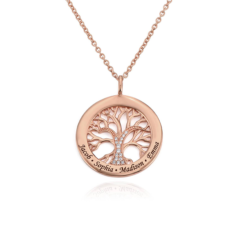 Engraved Diamond Family Tree Circle Necklace Moissanite - Image 6