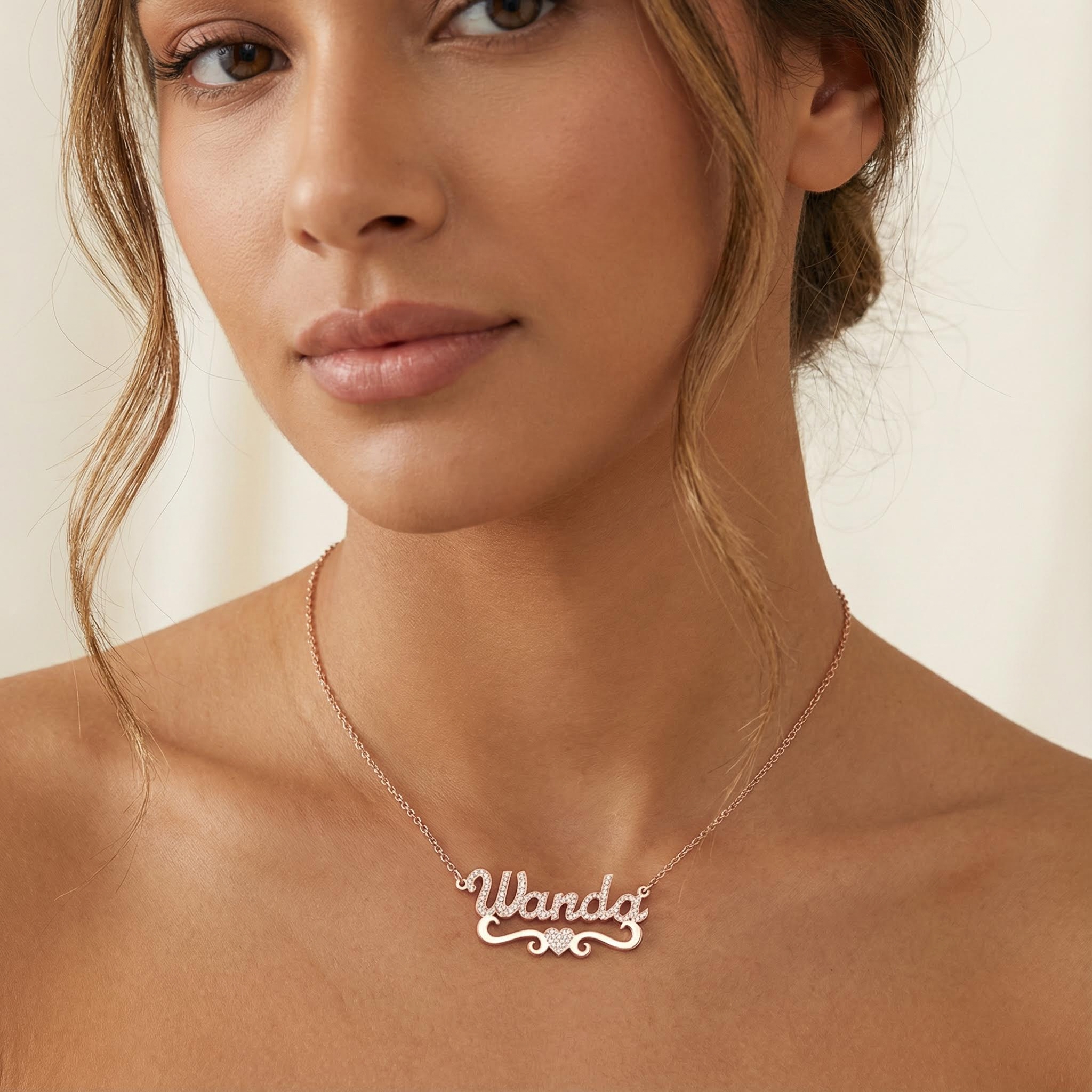 Diamond Heart Name Necklace Moissanite With Street Luxury Shine - Image 3
