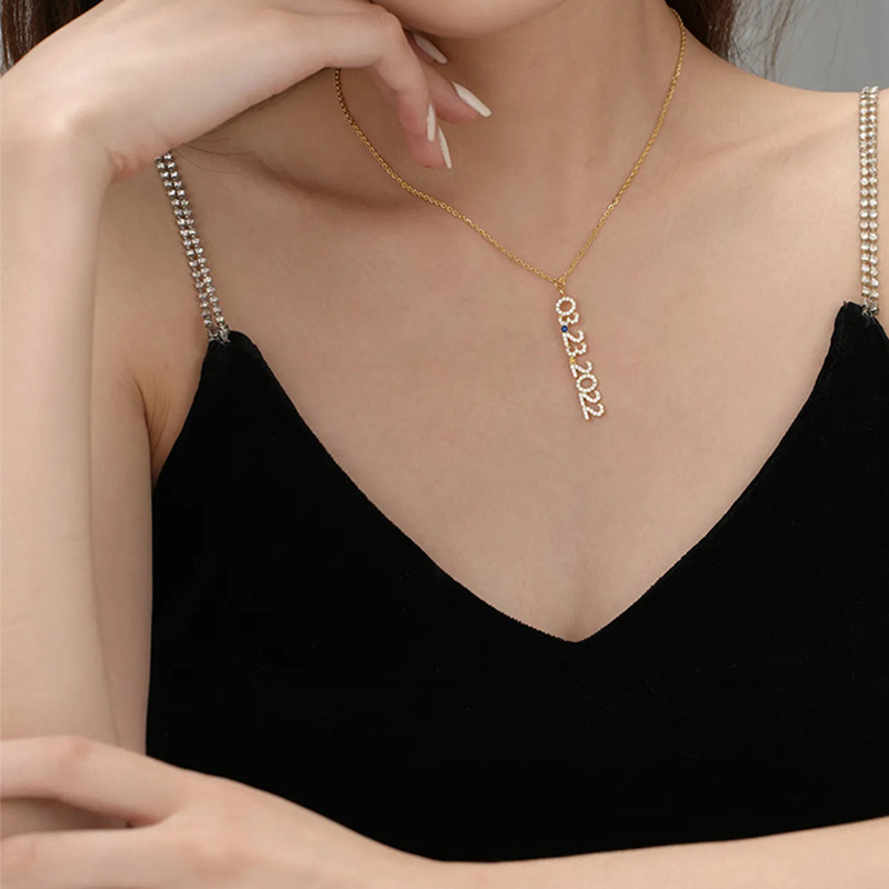 Personalized Date Birthstone Necklace Silver With Street Luxury Shine - Image 9