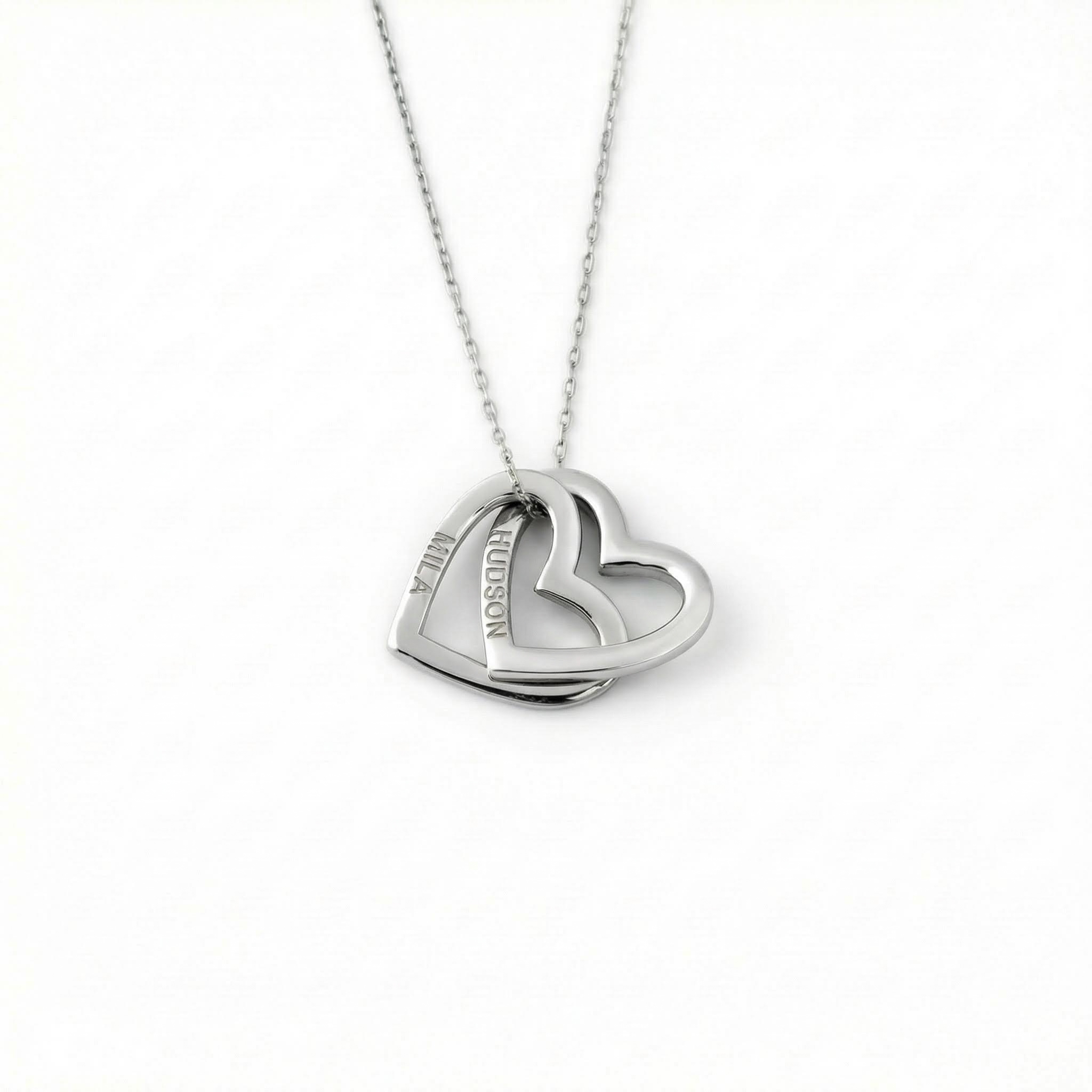 Engraved Interlocking Heart Name Necklace Silver With Street Luxury Shine - Image 4