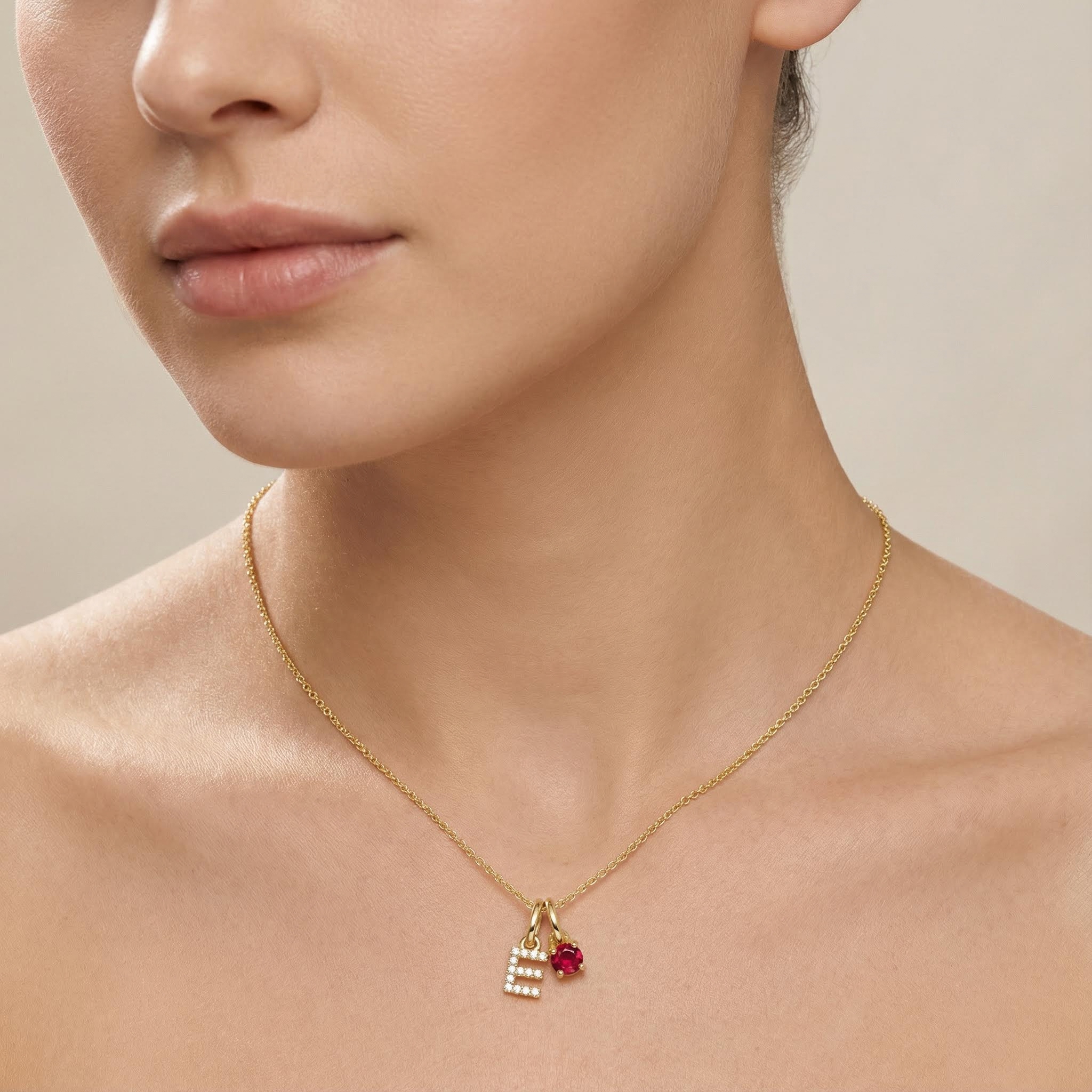 Diamond Initial & Birthstone Charm Necklace With Street Luxury Shine - Image 5