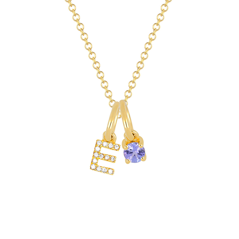 Diamond Initial & Birthstone Charm Necklace With Street Luxury Shine