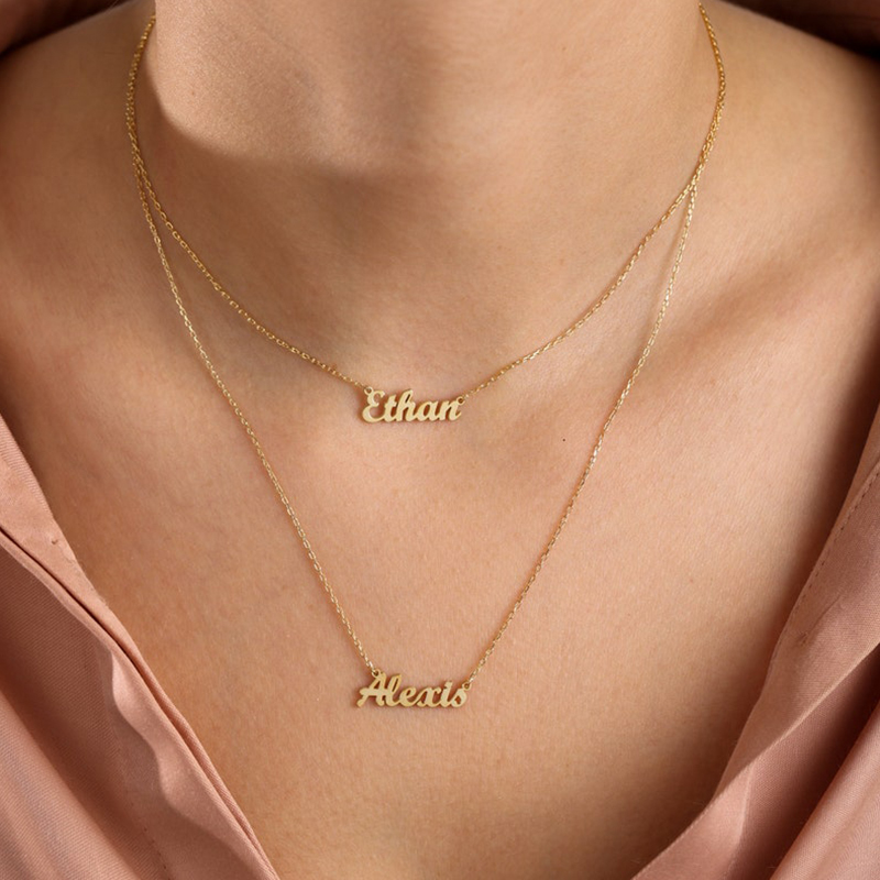 Double Layer Name Necklace Bold Statement Style With Street Luxury - Image 3