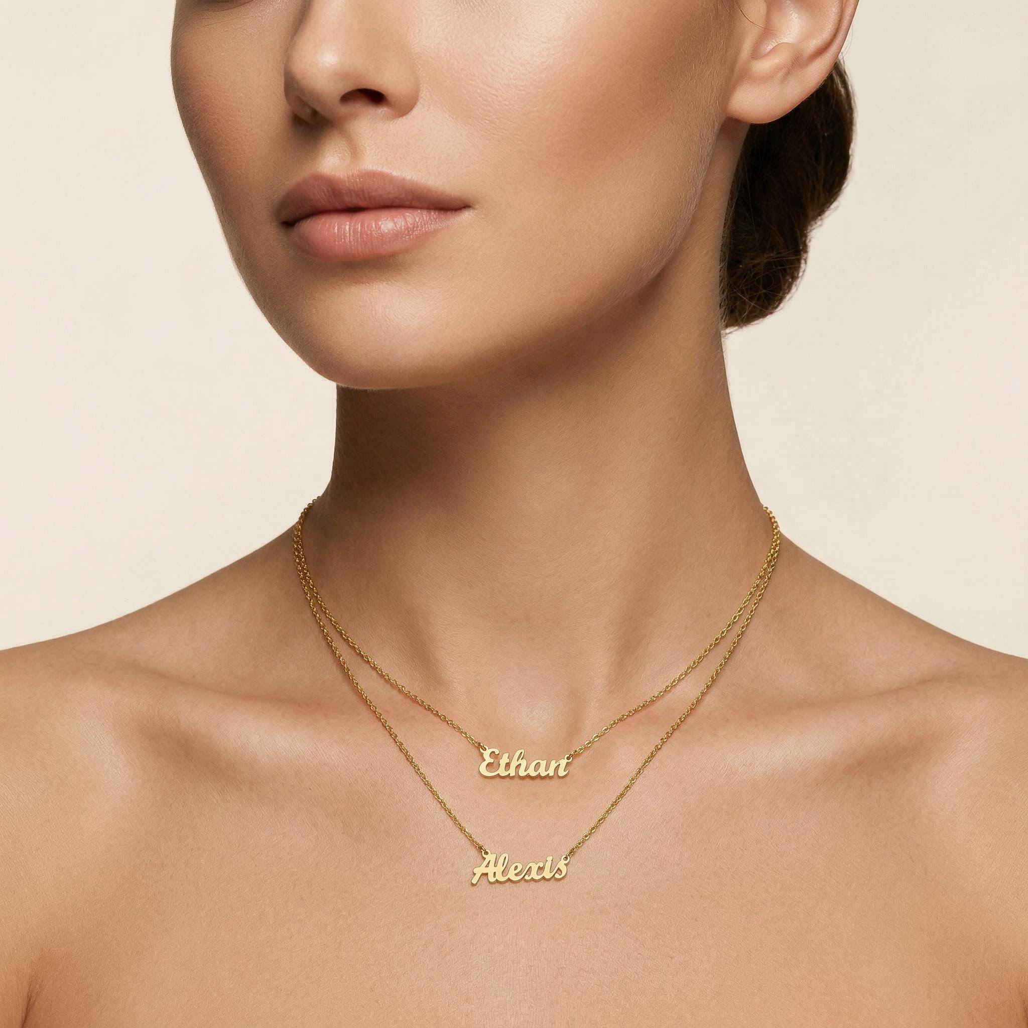 Double Layer Name Necklace Bold Statement Style With Street Luxury - Image 9