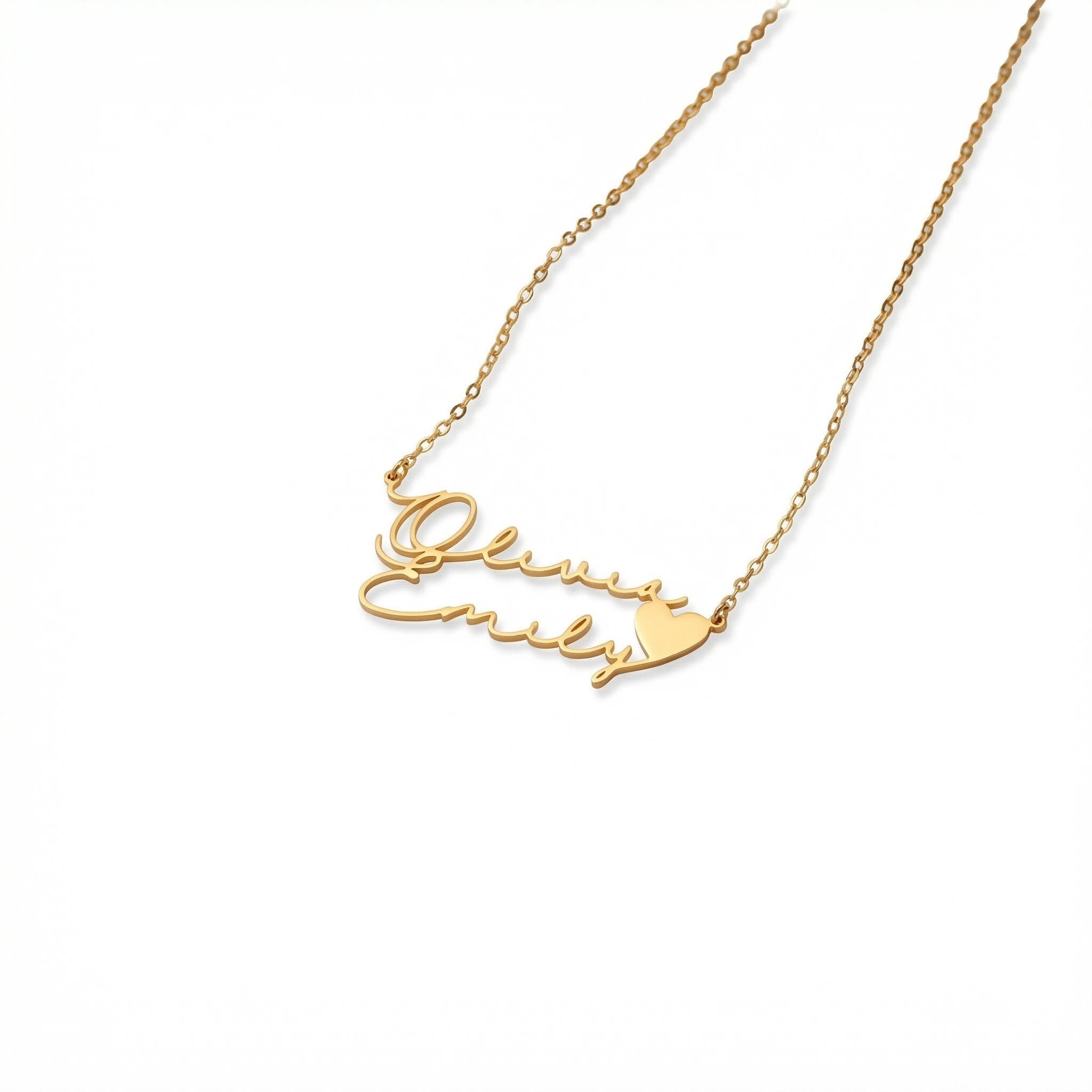 Two Name Necklace With Heart Bold Statement Style With Street Luxury - Image 3