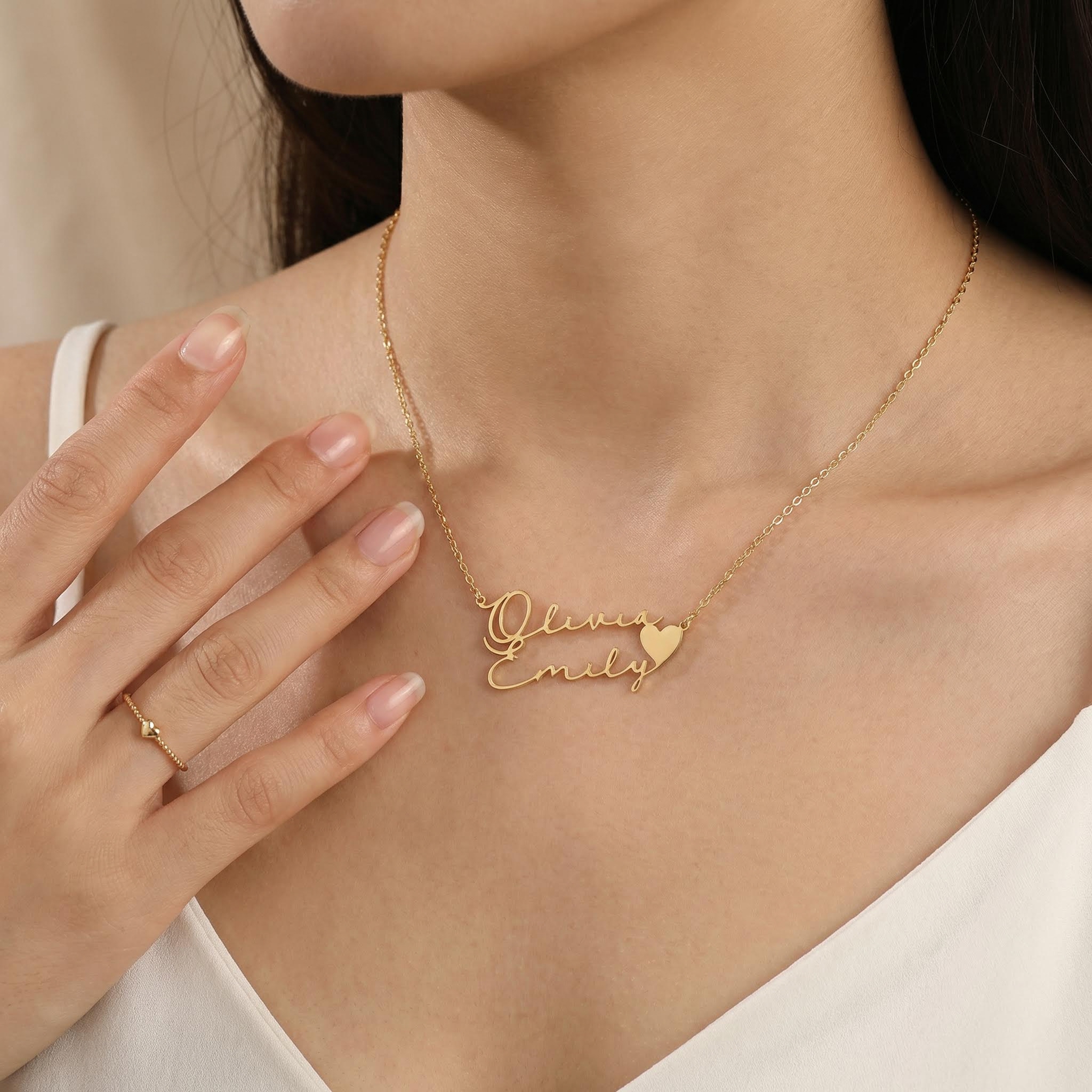 Two Name Necklace With Heart Bold Statement Style With Street Luxury - Image 4