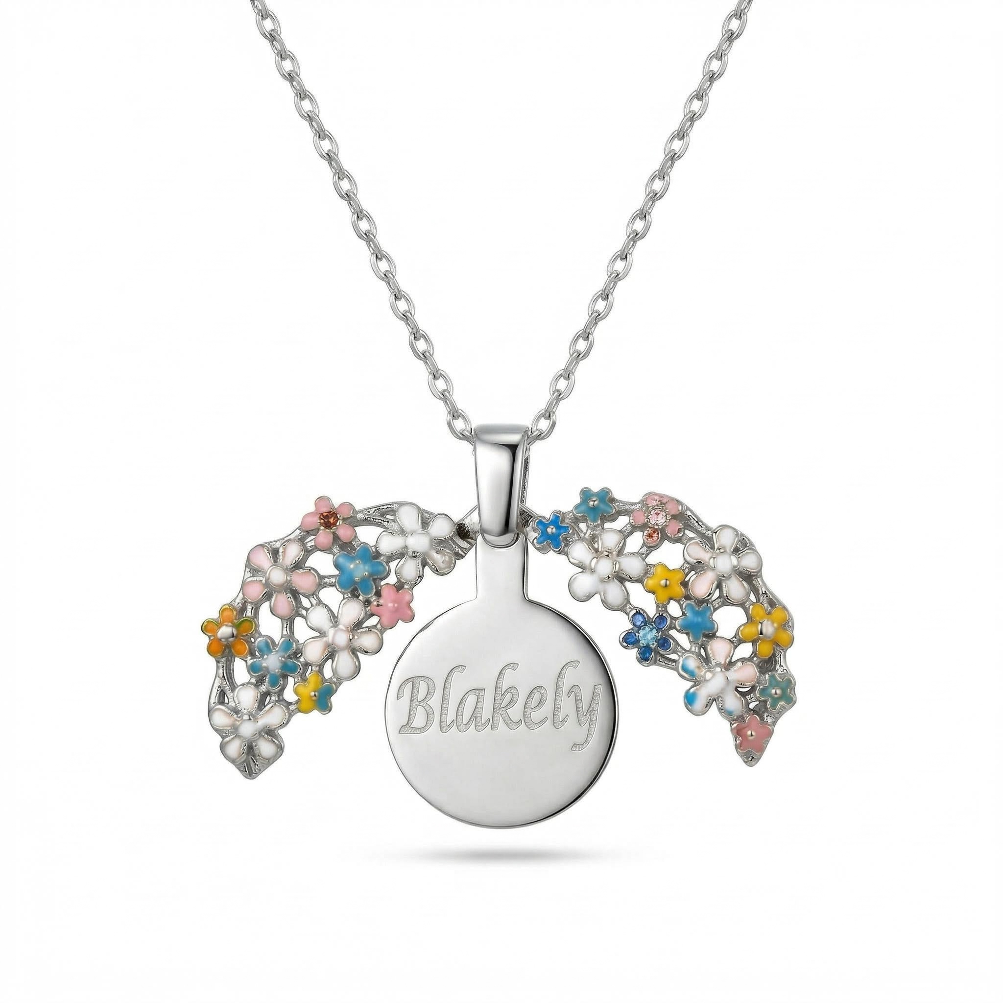 Engraved Enamel Floral Locket Necklace Silver With Street Luxury Shine - Image 4
