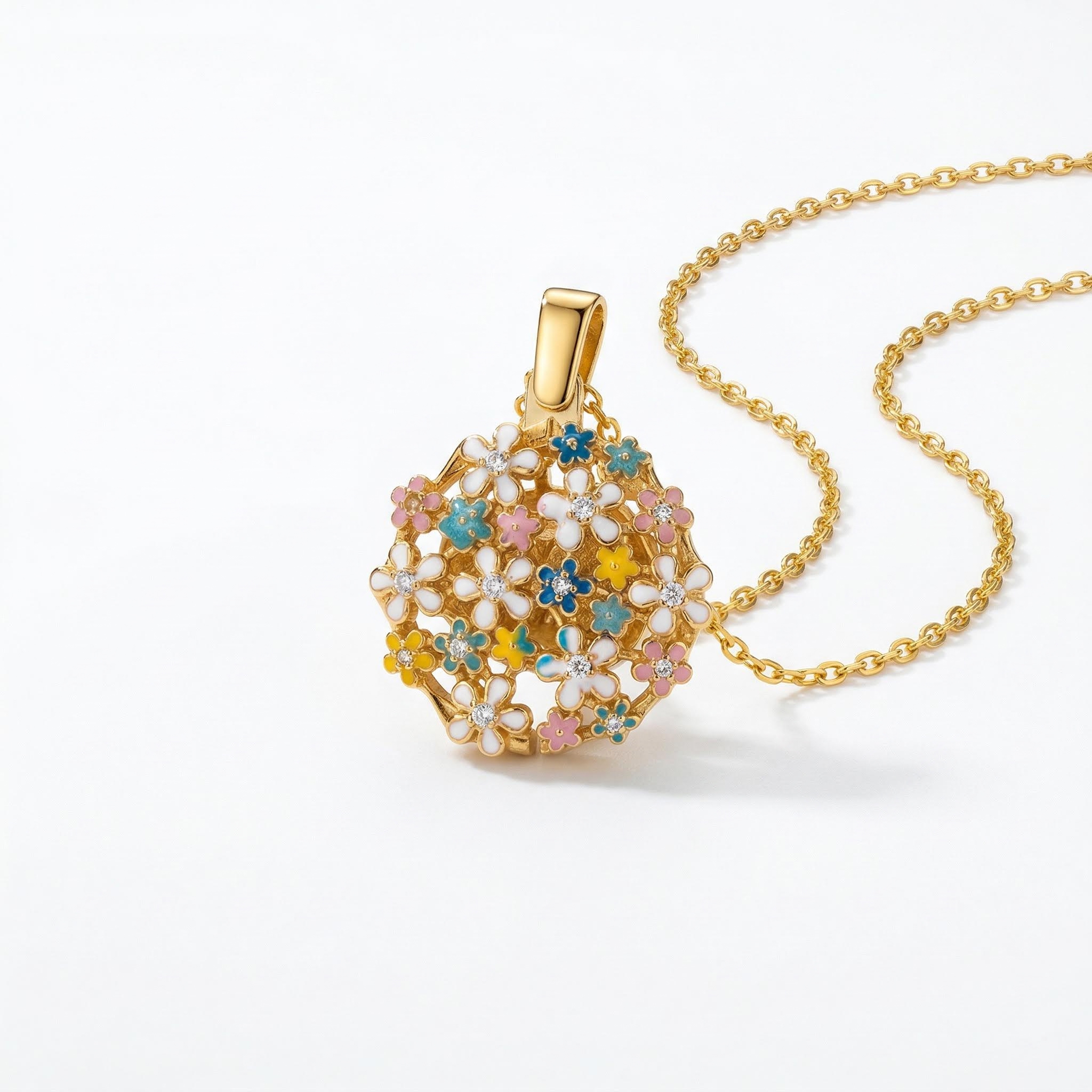 Engraved Enamel Floral Locket Necklace Silver With Street Luxury Shine - Image 5