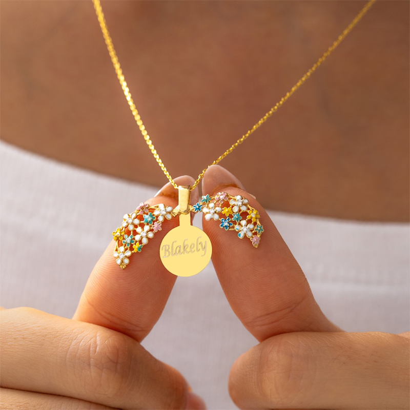 Engraved Enamel Floral Locket Necklace Silver With Street Luxury Shine - Image 9