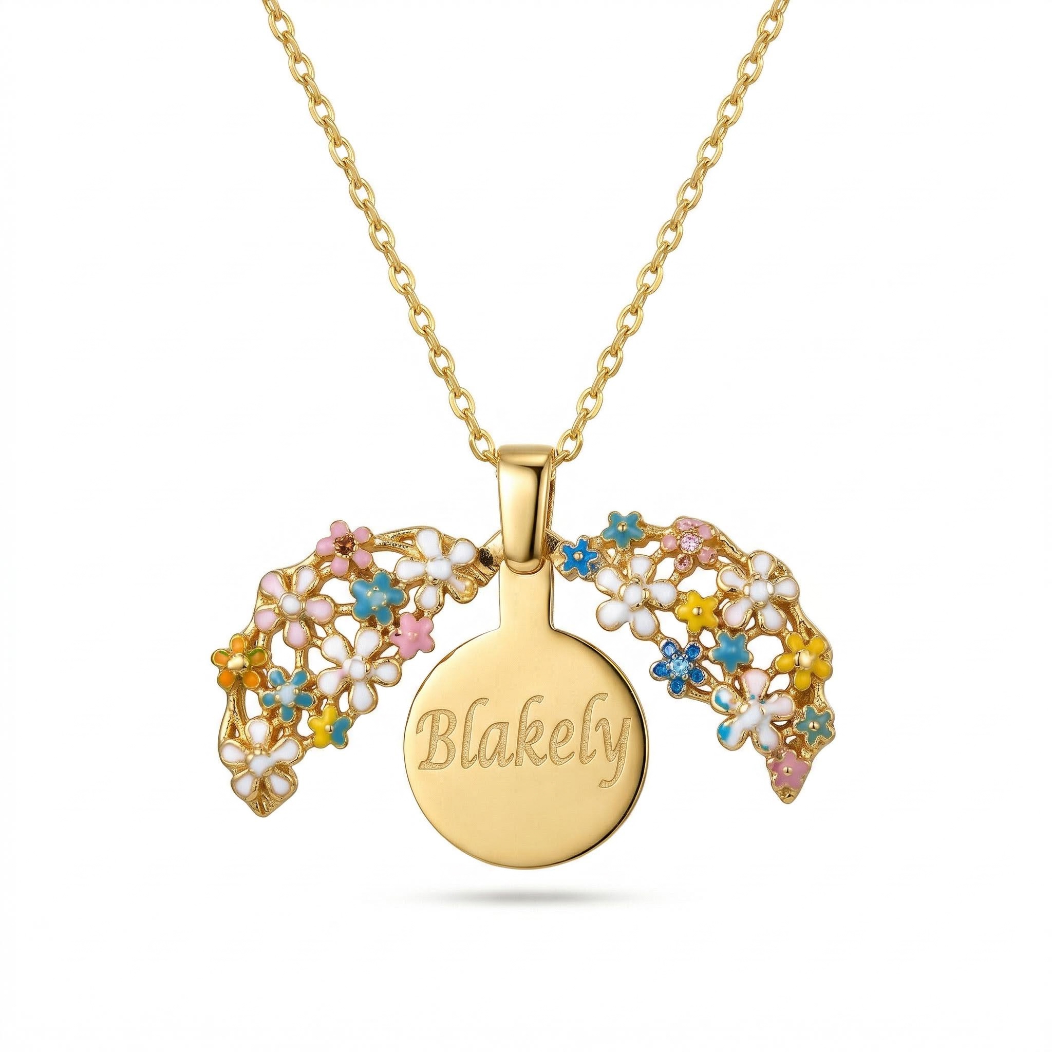 Engraved Enamel Floral Locket Necklace Silver With Street Luxury Shine