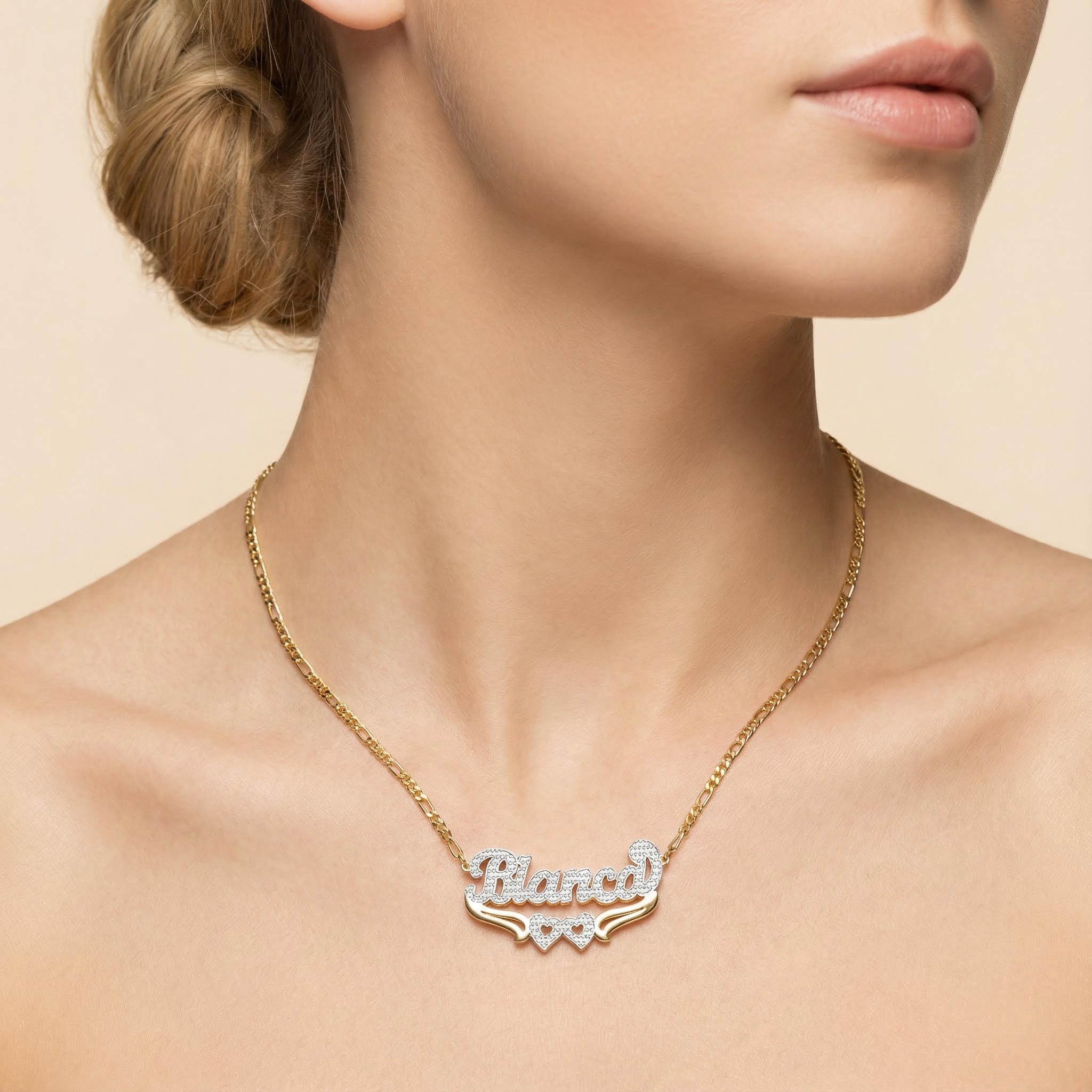 Double Layer Two-tone Heart Name Necklace Silver With Street Luxury Shine - Image 3