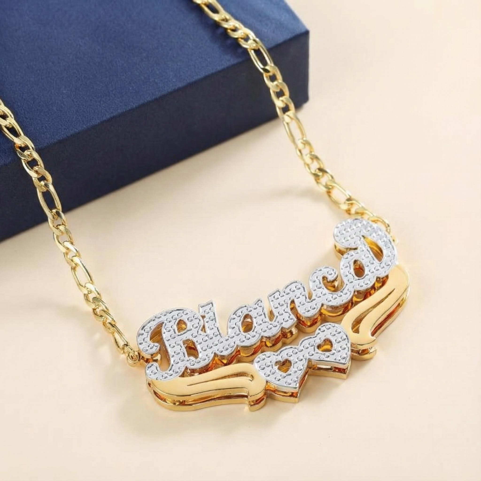 Double Layer Two-tone Heart Name Necklace Silver With Street Luxury Shine - Image 5