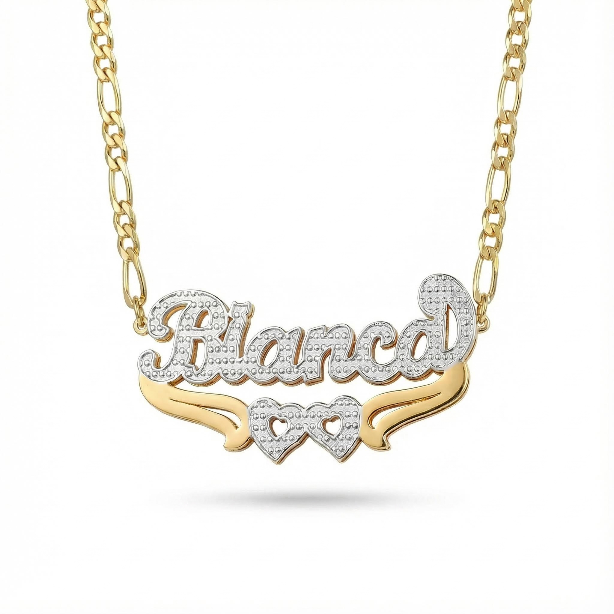 Double Layer Two-tone Heart Name Necklace Silver With Street Luxury Shine