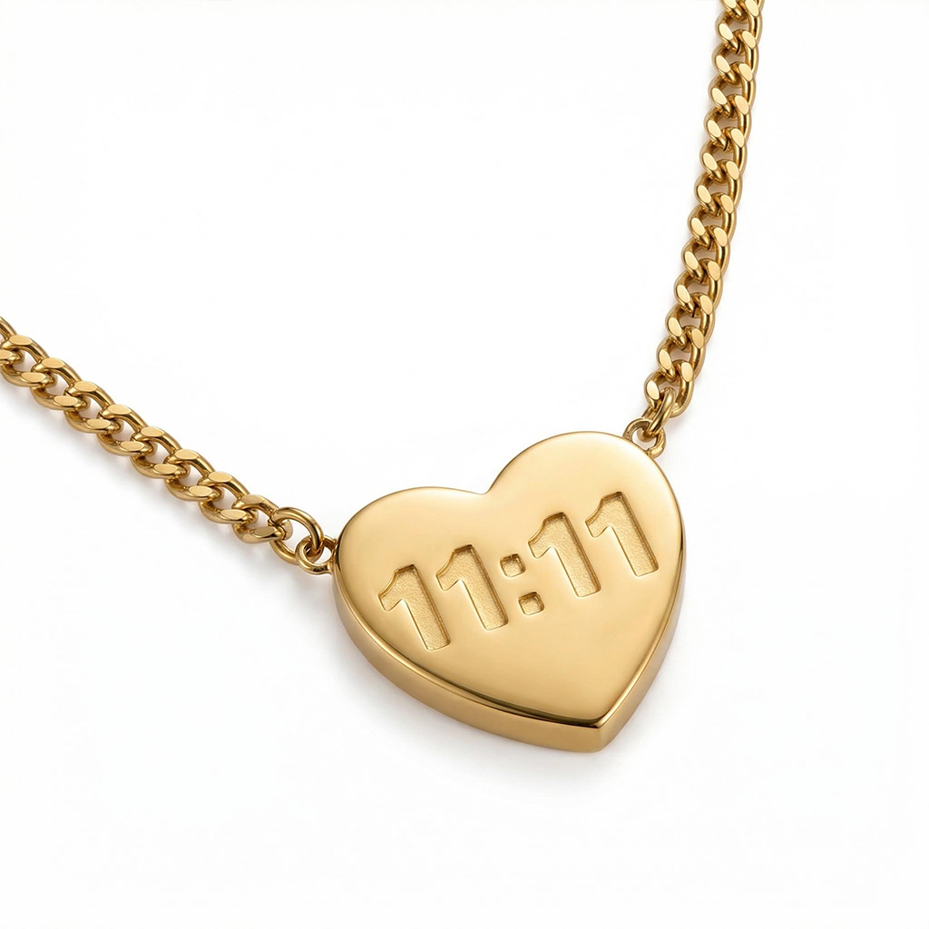 11:11 Gold Heart Necklace Gold With Bold Statement Appeal - Image 5