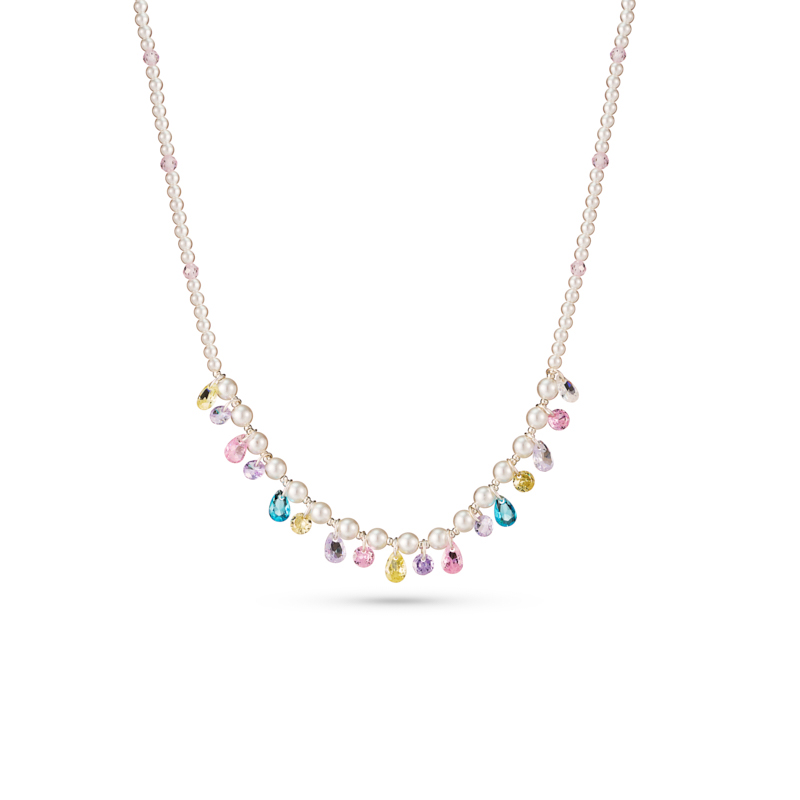 Elegant Multi-colored Gemstone & Pearl Necklace With Street Luxury Shine