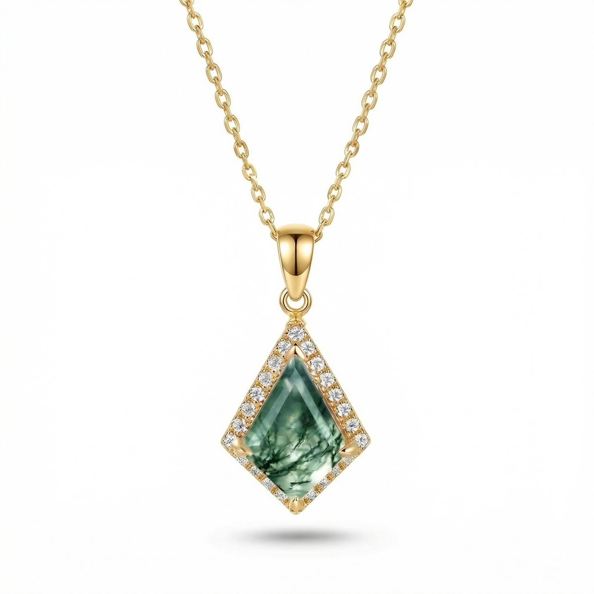 1.41ct Kite Cut Moss Agate Women Diamond Halo Accented S925 Silver Pendant - Image 4