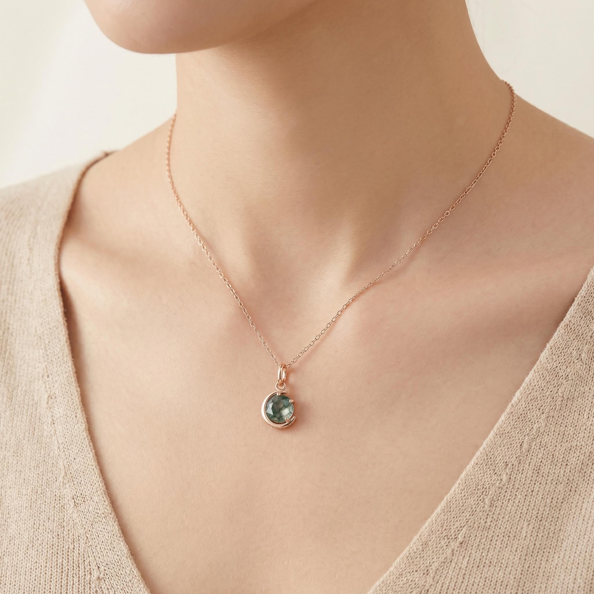 1ct Round Cut Moss Agate S925 Silver Pendant Necklace With Silver Shine - Image 3