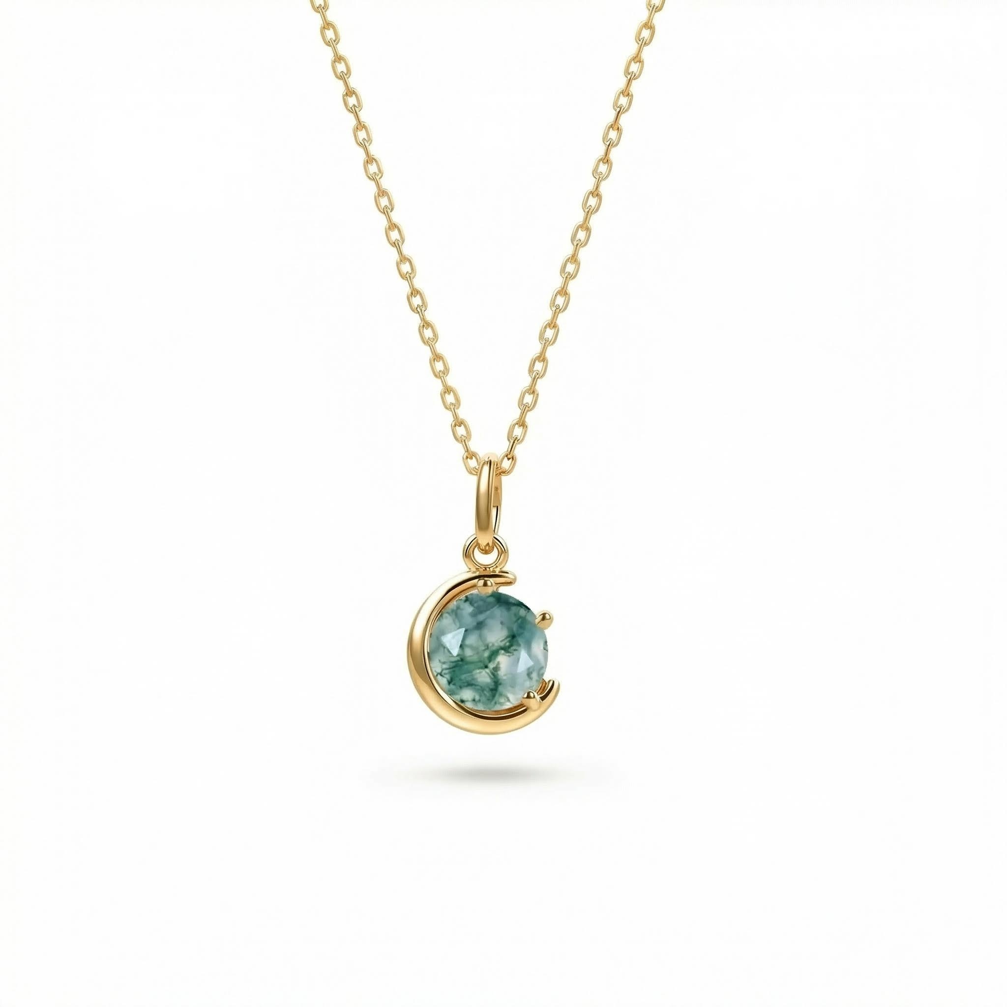 1ct Round Cut Moss Agate S925 Silver Pendant Necklace With Silver Shine - Image 4