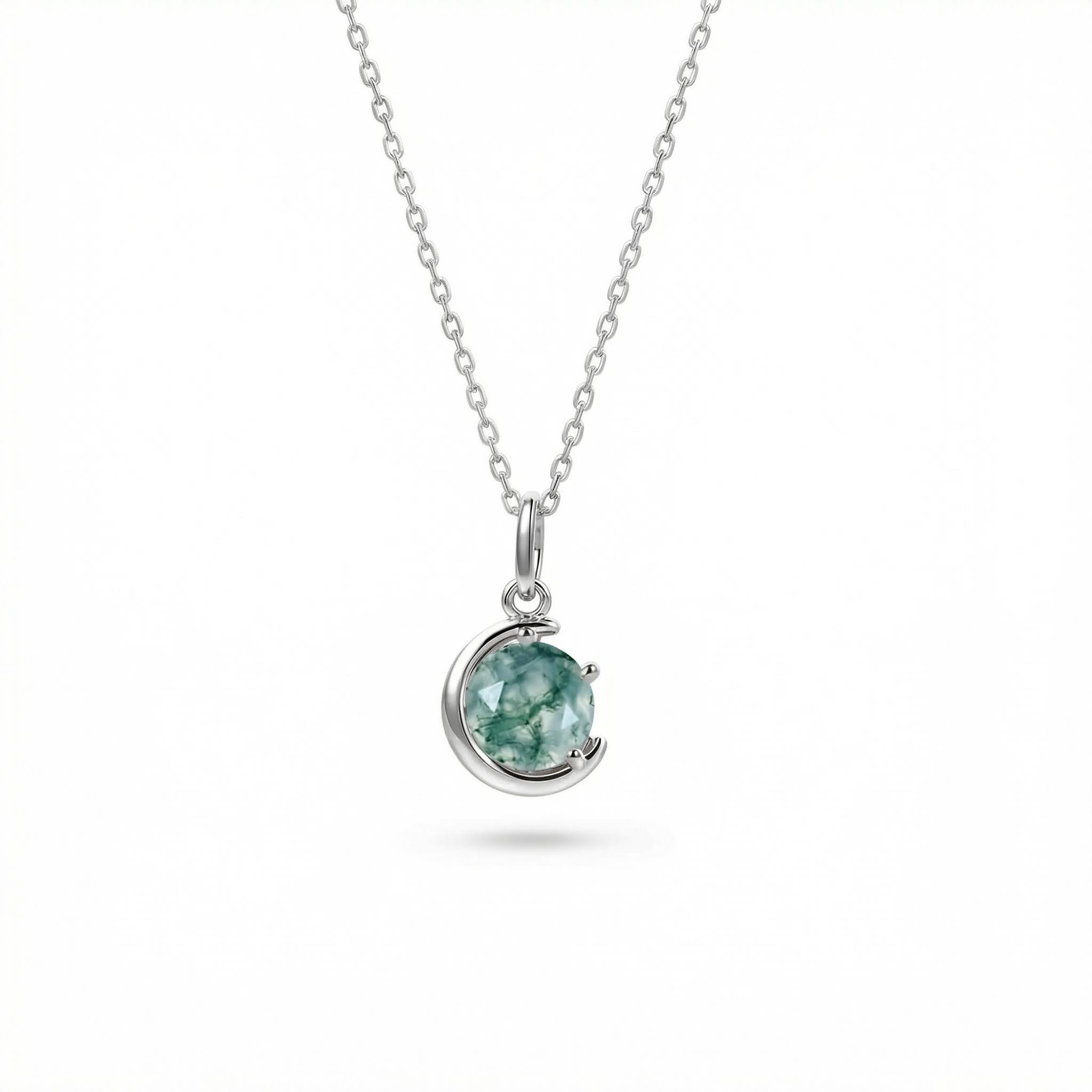 1ct Round Cut Moss Agate S925 Silver Pendant Necklace With Silver Shine - Image 5