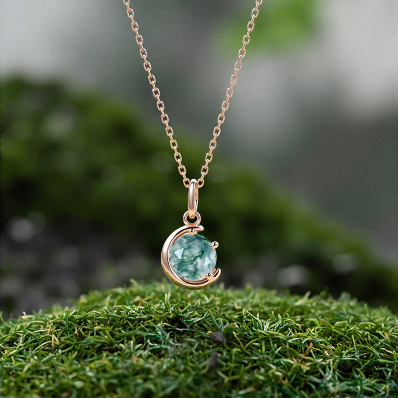 1ct Round Cut Moss Agate S925 Silver Pendant Necklace With Silver Shine - Image 6