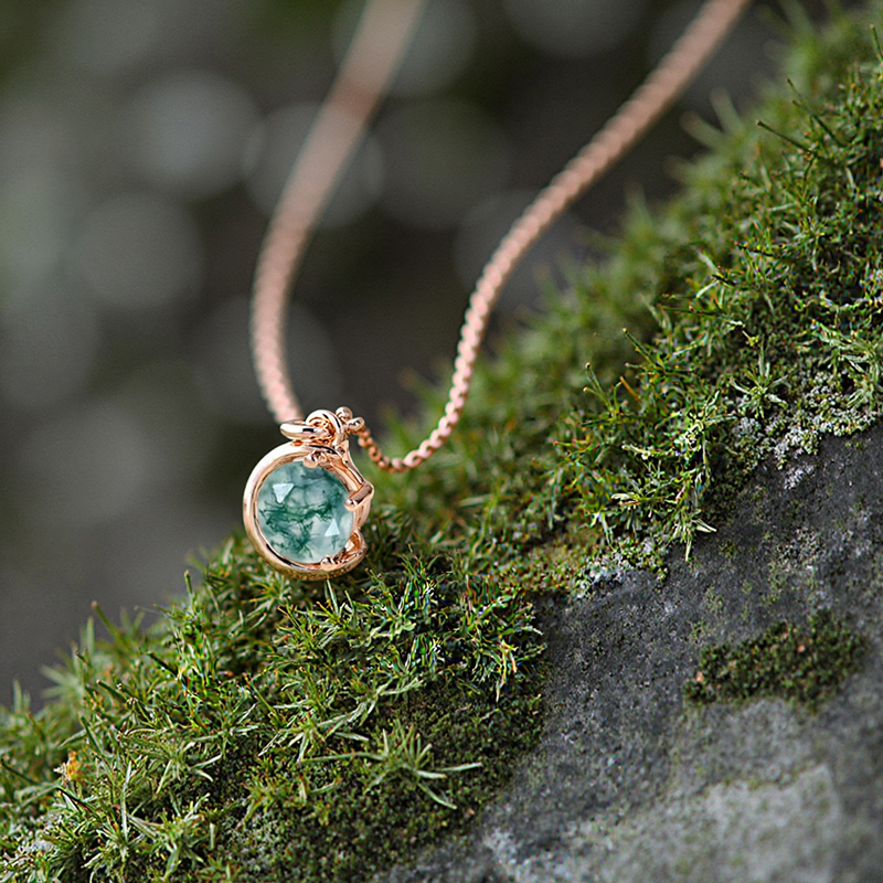 1ct Round Cut Moss Agate S925 Silver Pendant Necklace With Silver Shine - Image 8