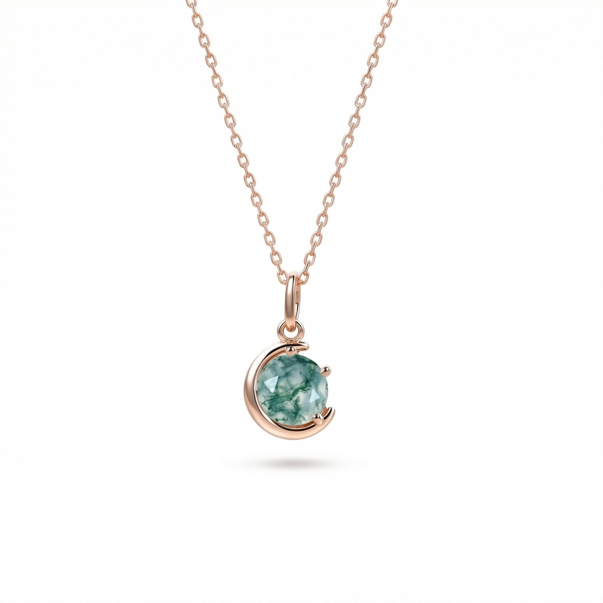 1ct Round Cut Moss Agate S925 Silver Pendant Necklace With Silver Shine