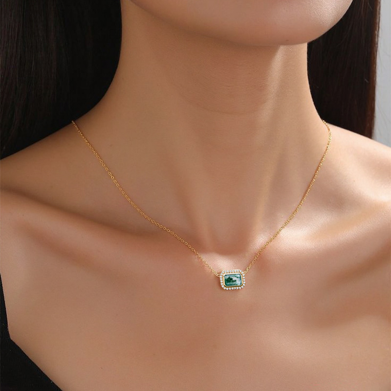 1.76ct Emerald Cut Moss Agate & Round Cut Moissanite S925 Silver Halo - Image 6