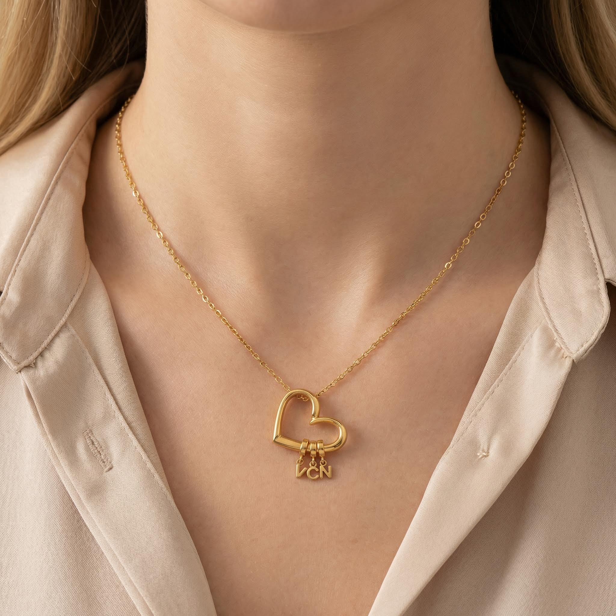 Customizable Initials Elegant Heart Shaped Letters Necklace Silver - Image 3