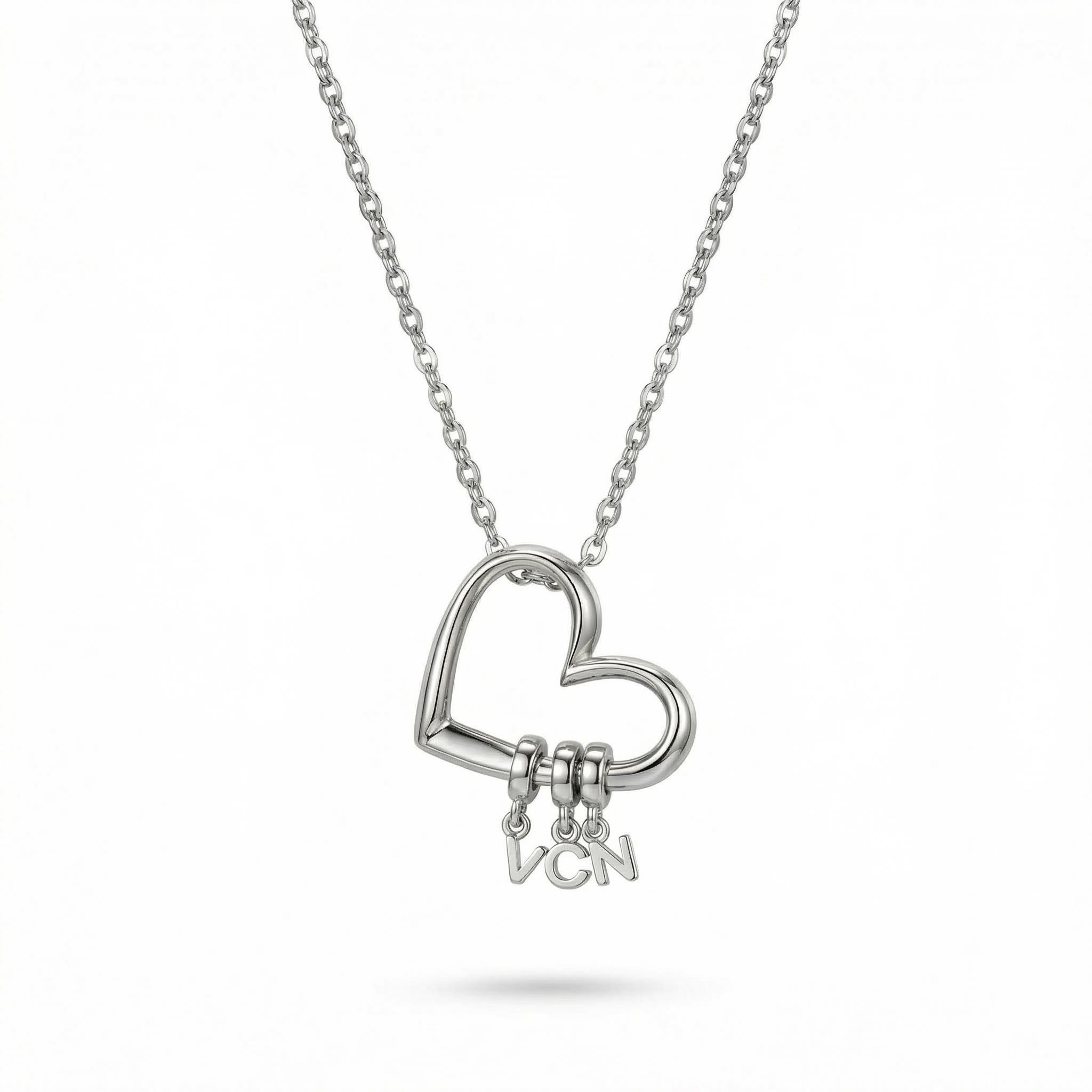 Customizable Initials Elegant Heart Shaped Letters Necklace Silver - Image 4