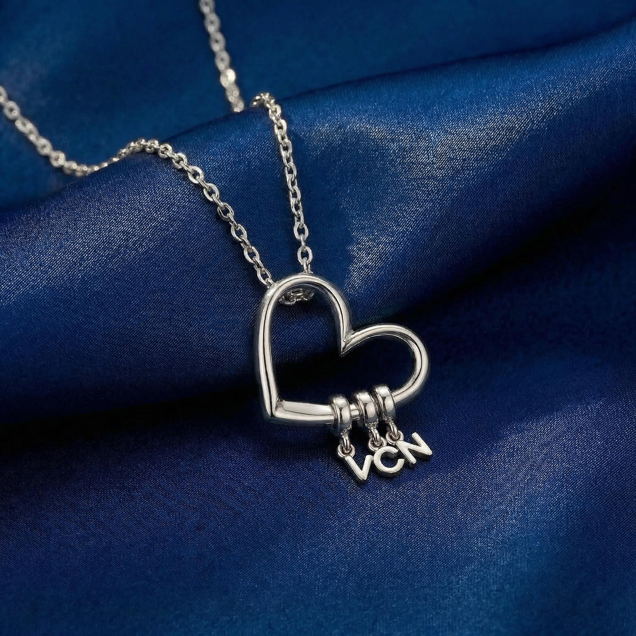 Customizable Initials Elegant Heart Shaped Letters Necklace Silver - Image 7