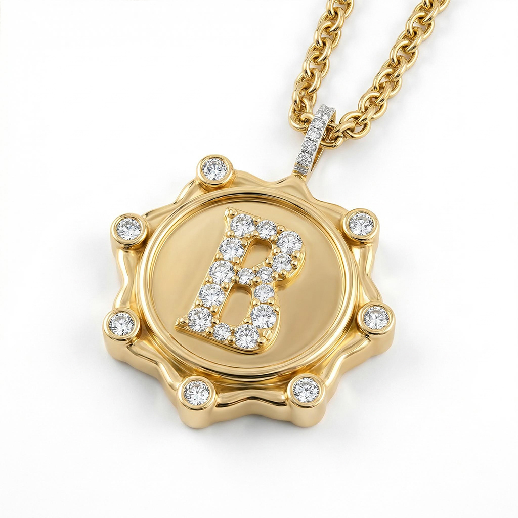 Customizable Letter Pendant Necklace In Gold With Diamond Iced Out - Image 4