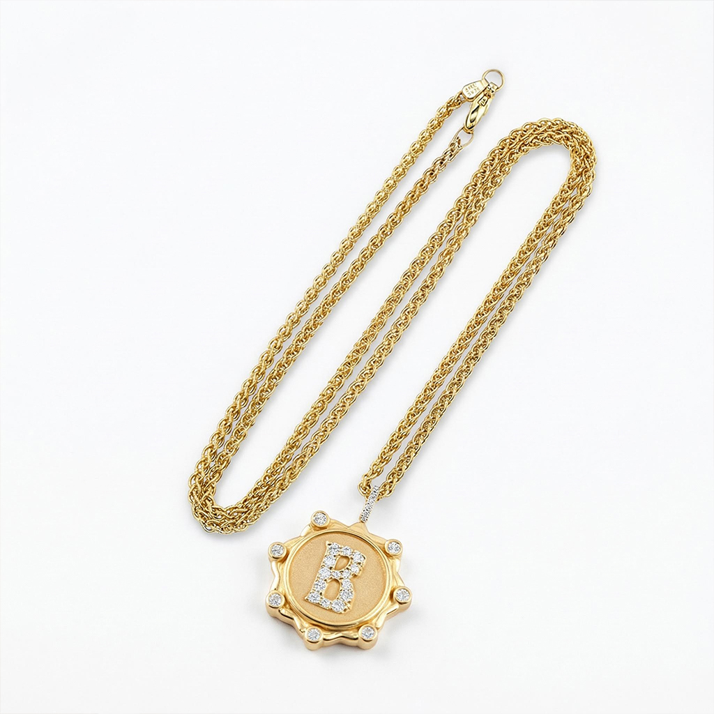 Customizable Letter Pendant Necklace In Gold With Diamond Iced Out - Image 6