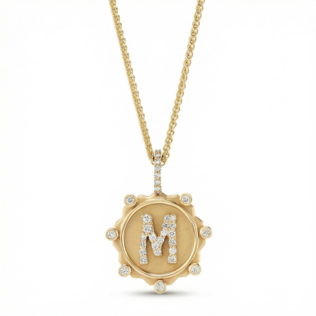 Customizable Letter Pendant Necklace In Gold With Diamond Iced Out