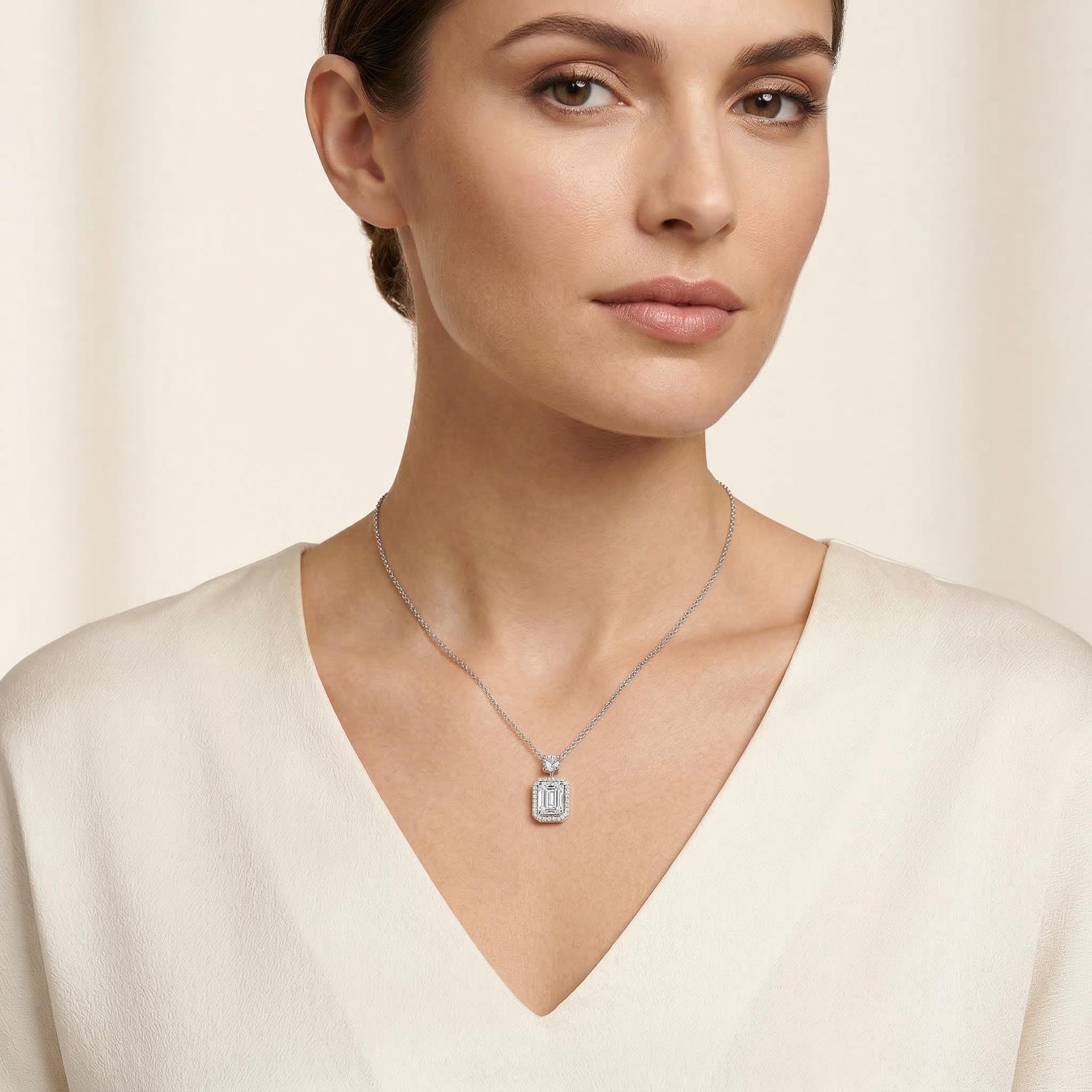 Elegant 5ct Emerald Cut Halo Vvs1 Moissanite Pendant Necklace Iced Out - Image 3