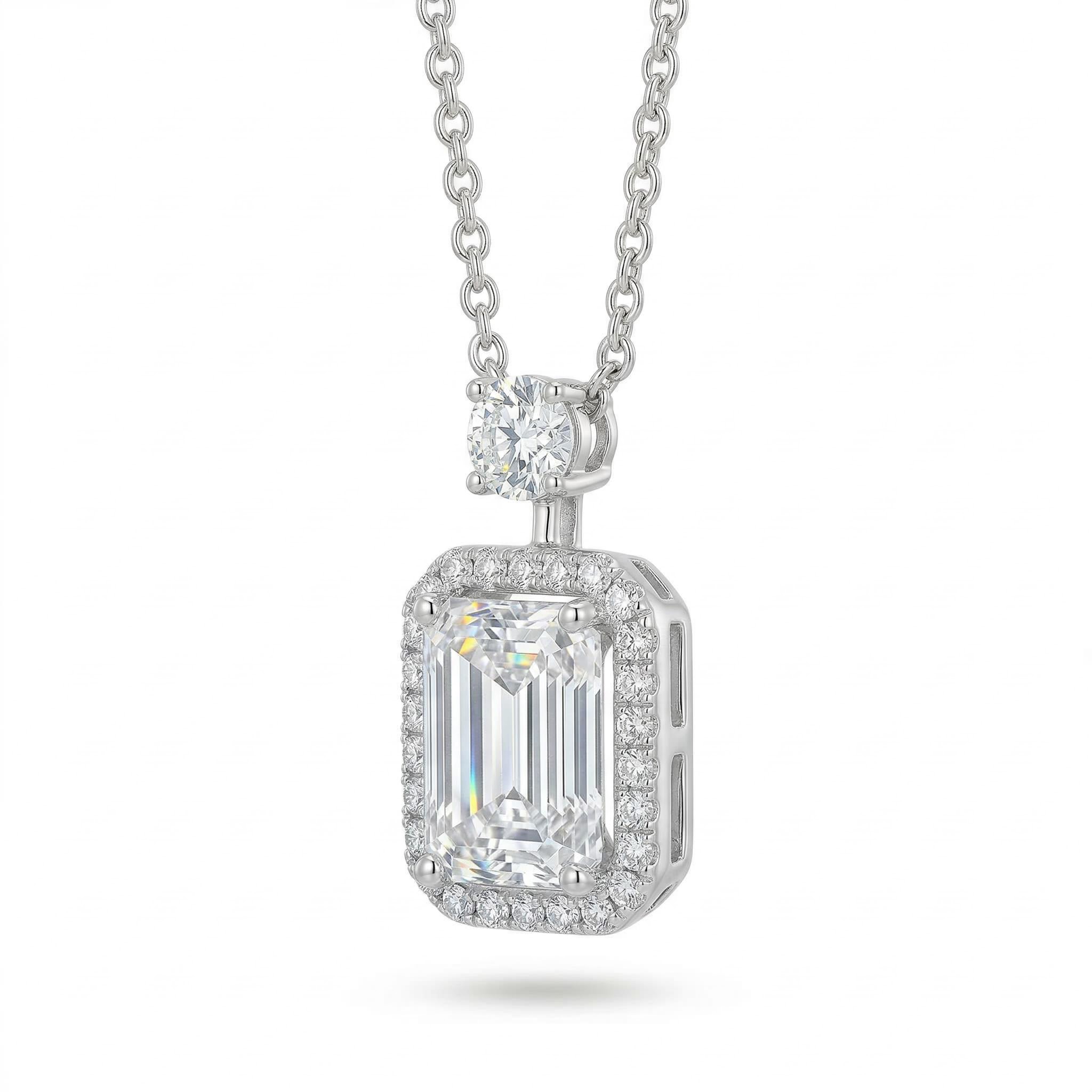 Elegant 5ct Emerald Cut Halo Vvs1 Moissanite Pendant Necklace Iced Out - Image 4