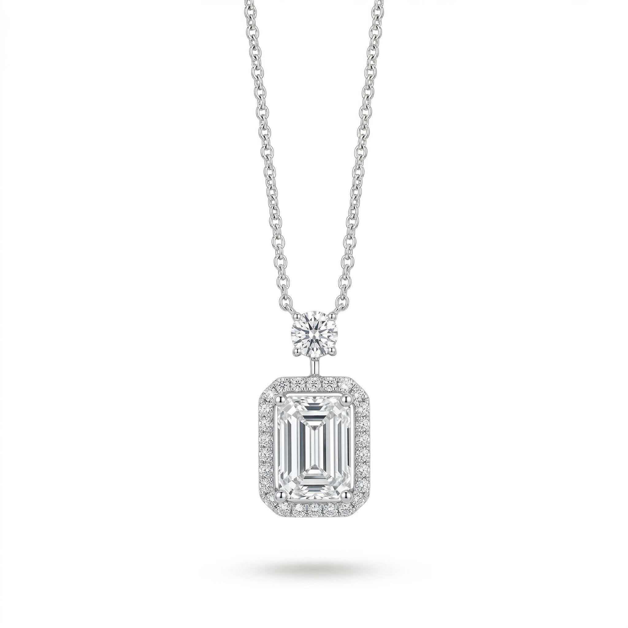 Elegant 5ct Emerald Cut Halo Vvs1 Moissanite Pendant Necklace Iced Out