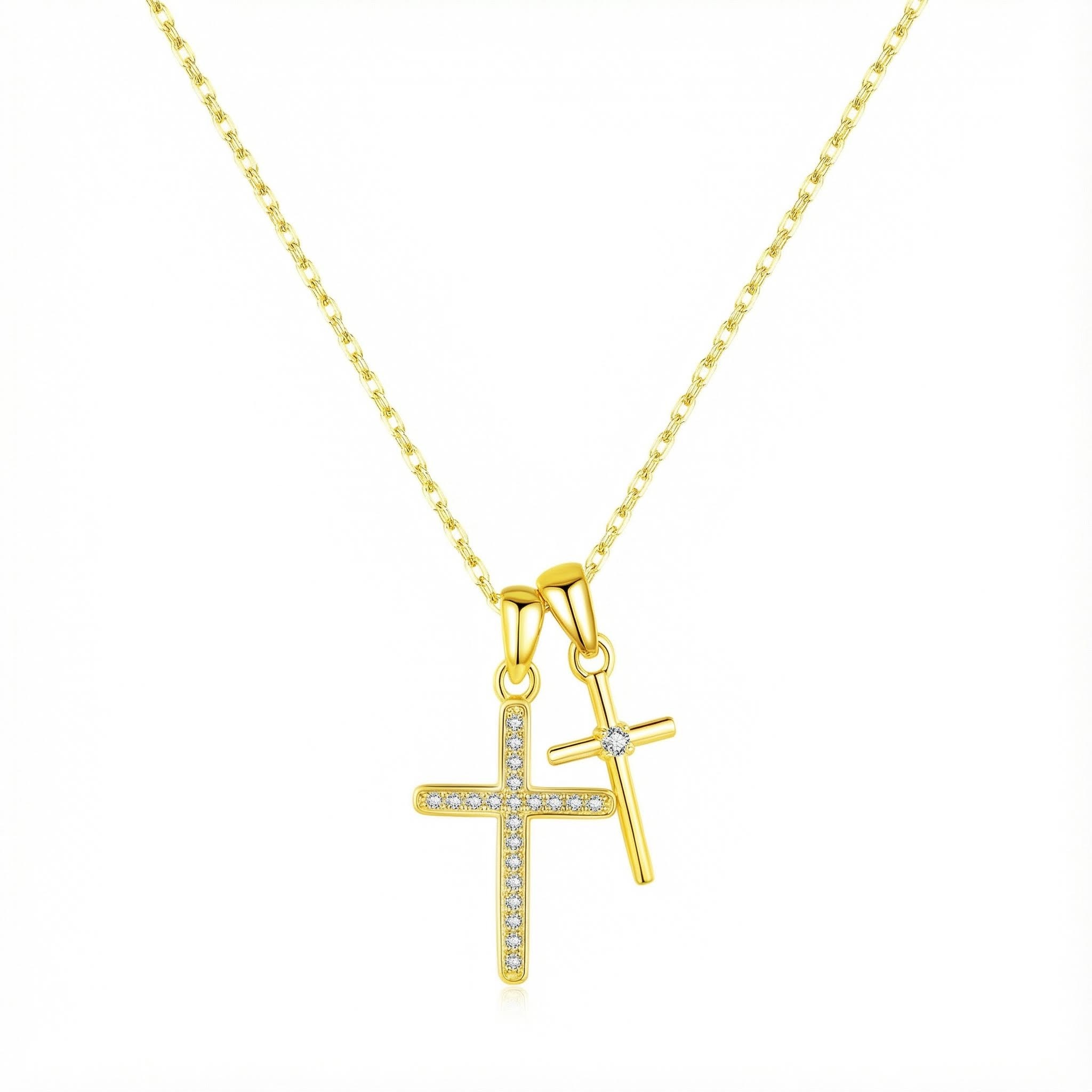 S925 Silver Double Cross Dianmond Pendent Necklace With Street Luxury Shine - Image 3