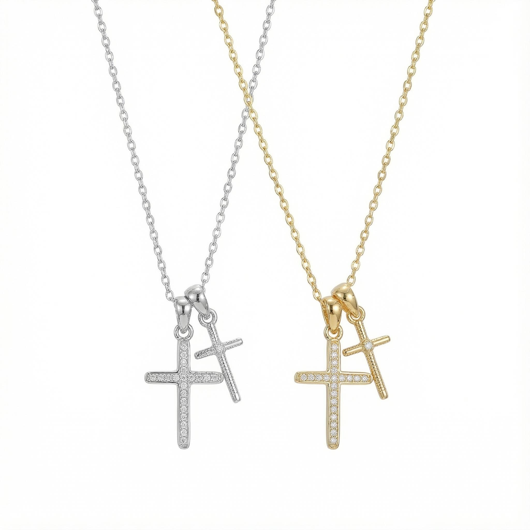 S925 Silver Double Cross Dianmond Pendent Necklace With Street Luxury Shine - Image 4