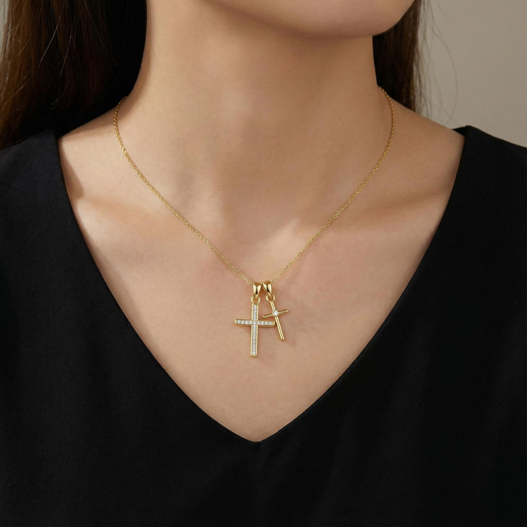 S925 Silver Double Cross Dianmond Pendent Necklace With Street Luxury Shine - Image 6