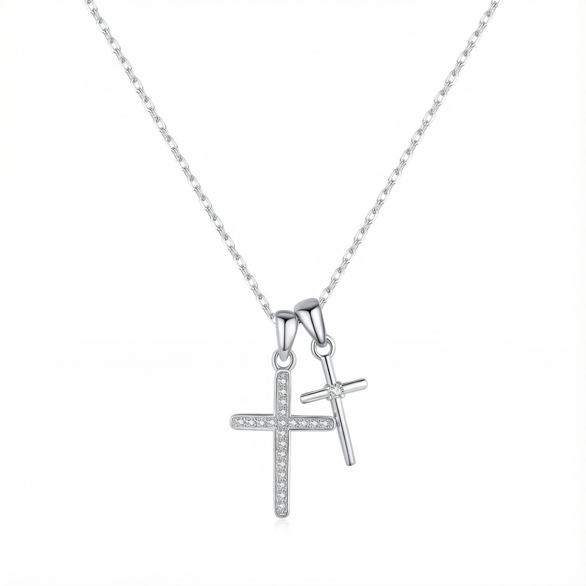 S925 Silver Double Cross Dianmond Pendent Necklace With Street Luxury Shine