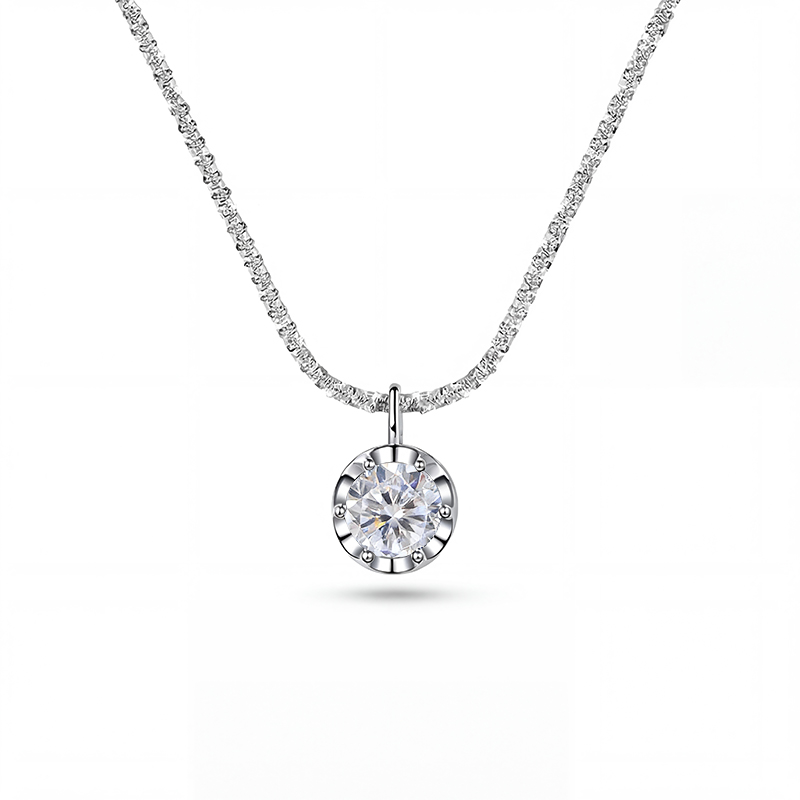 0.5ct/1ct/2ct Vvs Moissanite Round Cut Pendant With Sparkling Gypsophila