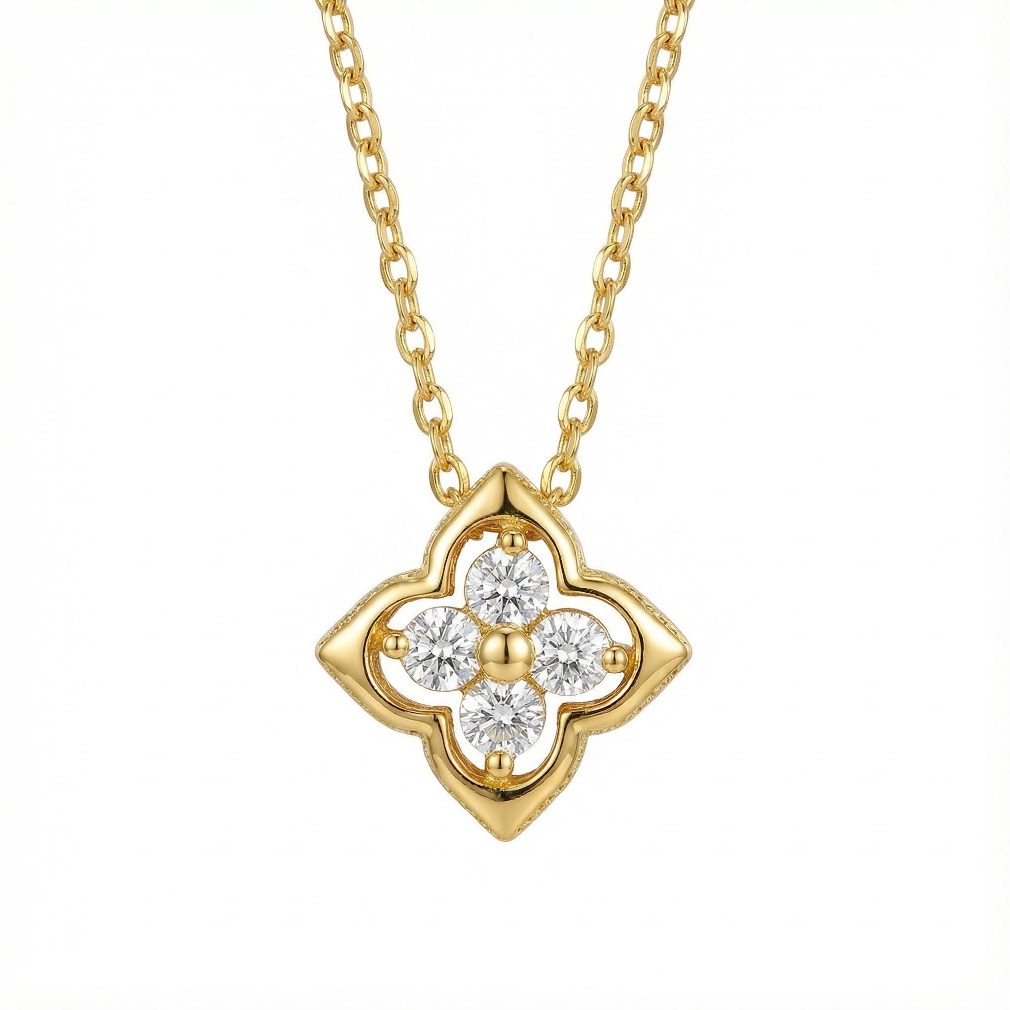 Vvs Moissanite S925 Silver Four Leaf Clover Pendant Necklace Iced Out