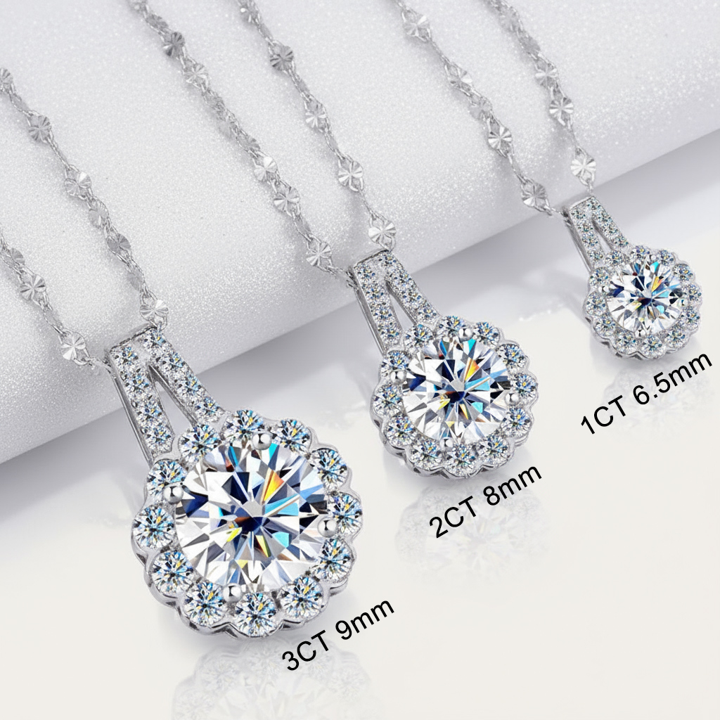 1ct/2ct/3ct Vvs Moissanite S925 Silver Sunflower Pendant Necklace Iced Out - Image 6