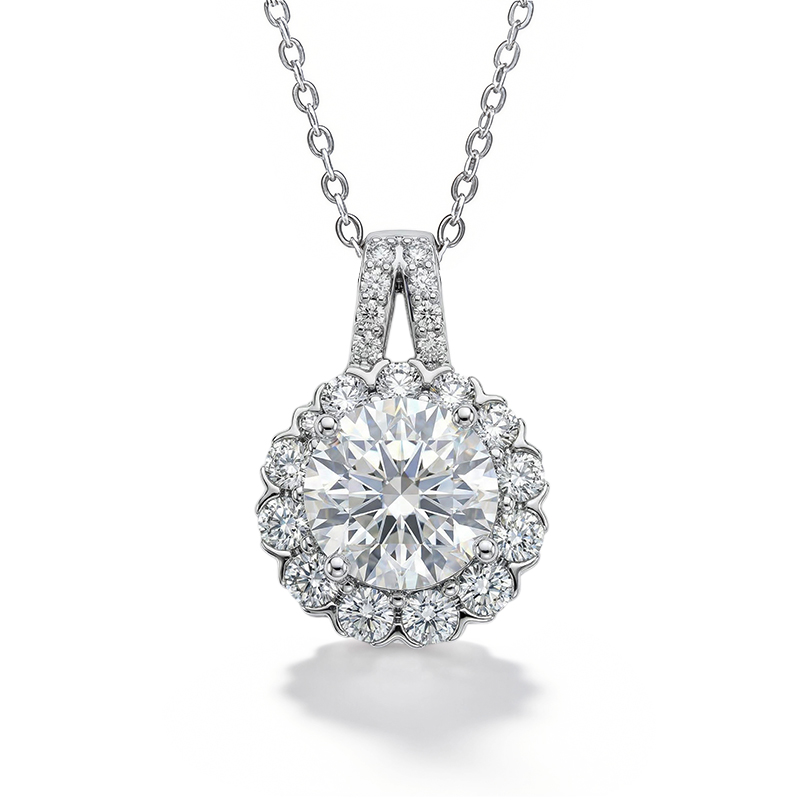 1ct/2ct/3ct Vvs Moissanite S925 Silver Sunflower Pendant Necklace Iced Out