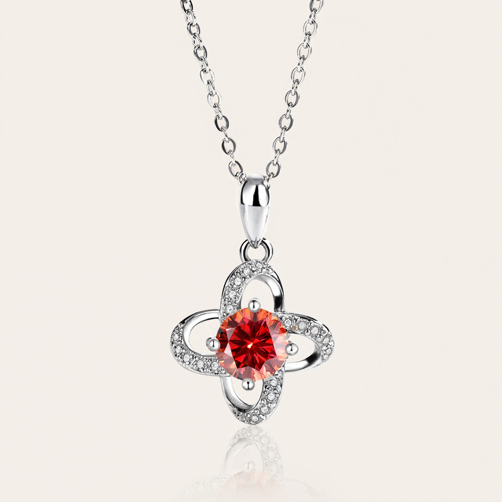 Bold 1ct/2ct Round Cut Vvs Moissanite S925 Silver Clover Pendant Necklace - Image 3