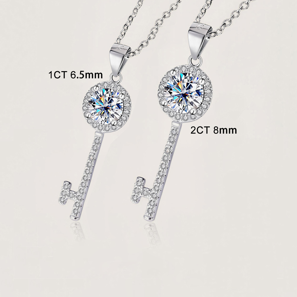 1ct/2ct Vvs Moissanite S925 Silver Key Pendant Necklace Iced Out - Image 4