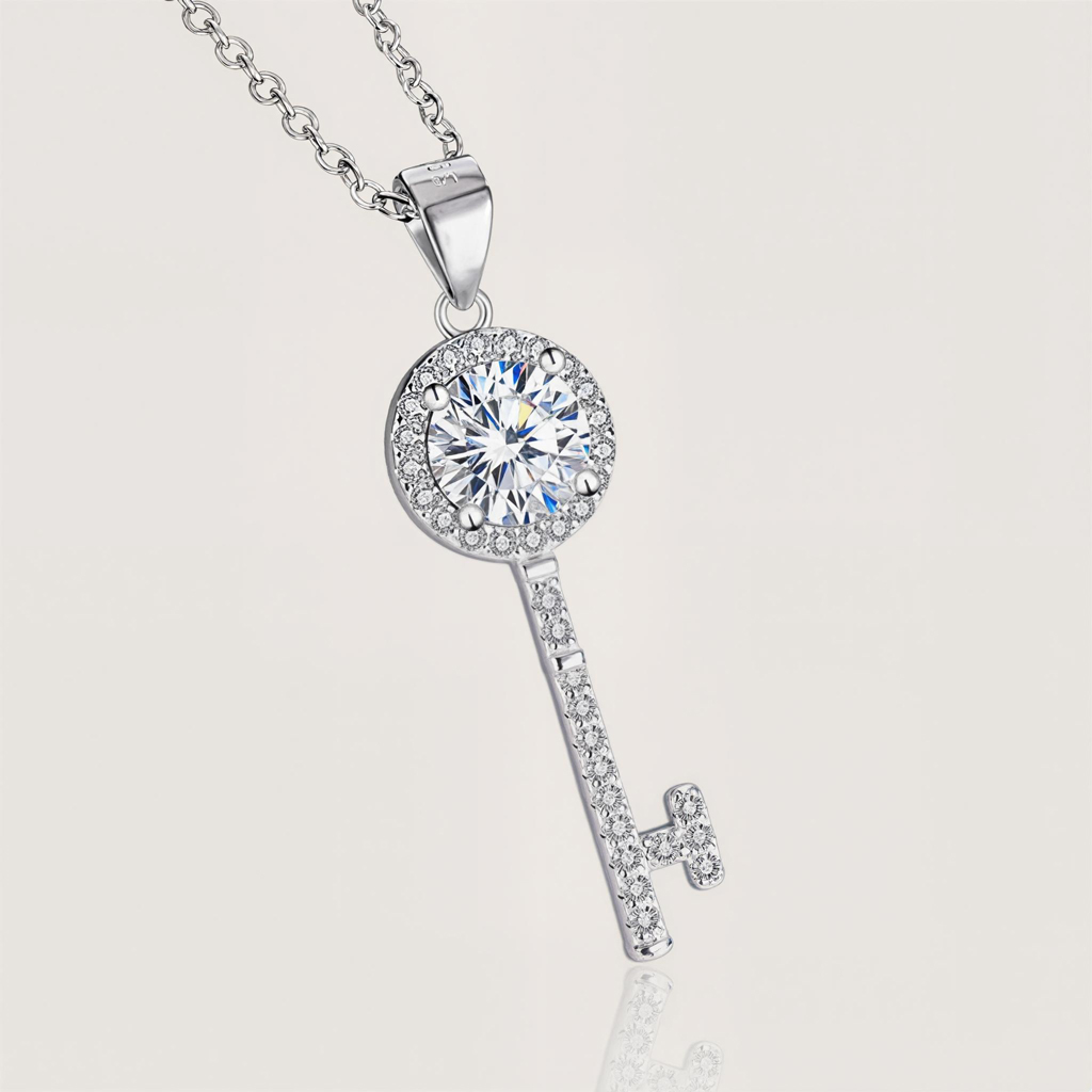 1ct/2ct Vvs Moissanite S925 Silver Key Pendant Necklace Iced Out - Image 5