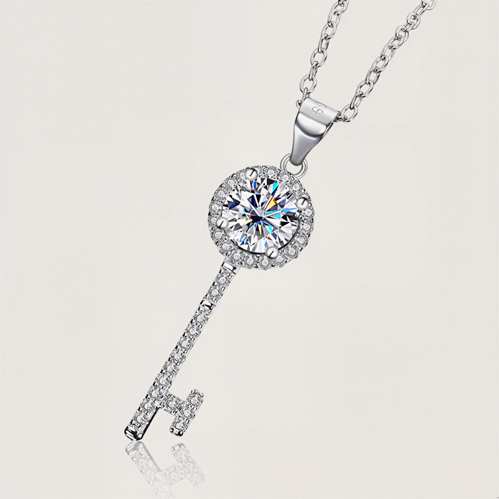 1ct/2ct Vvs Moissanite S925 Silver Key Pendant Necklace Iced Out - Image 6