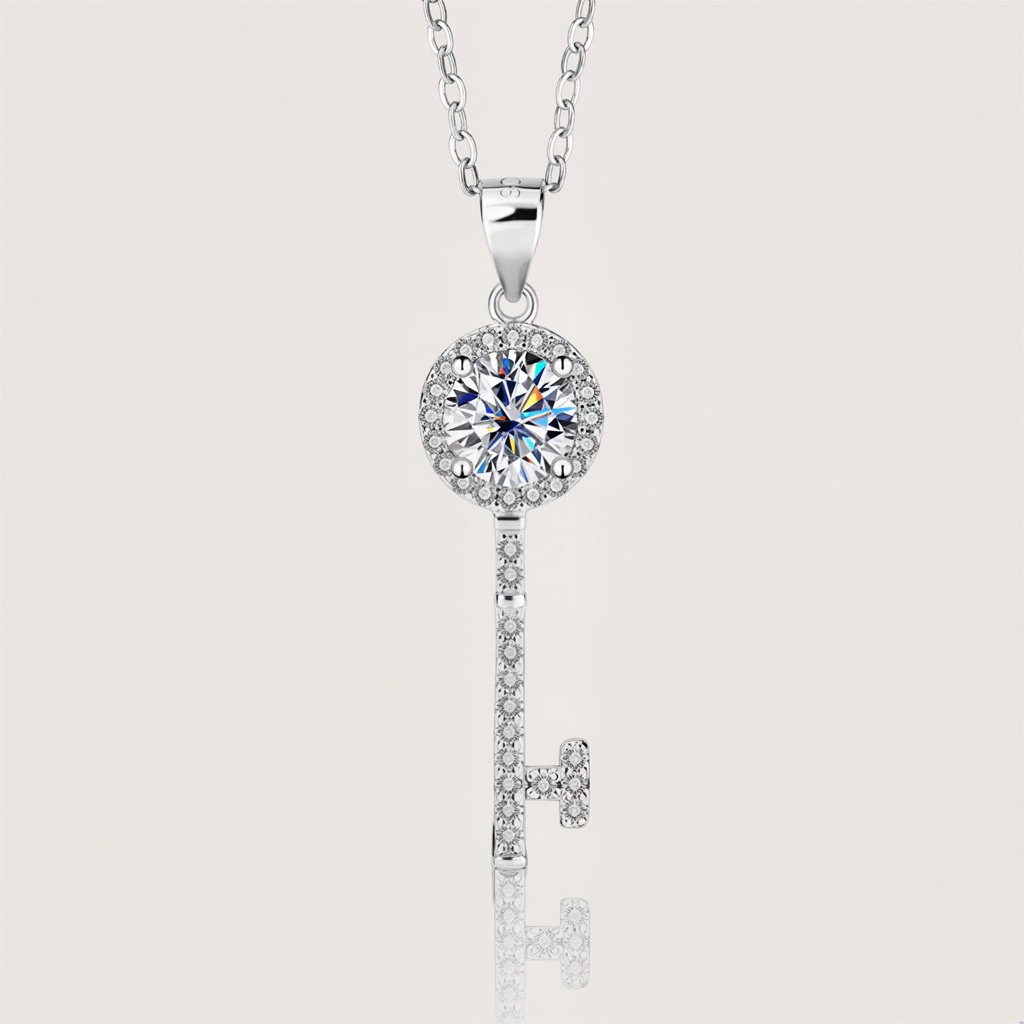 1ct/2ct Vvs Moissanite S925 Silver Key Pendant Necklace Iced Out