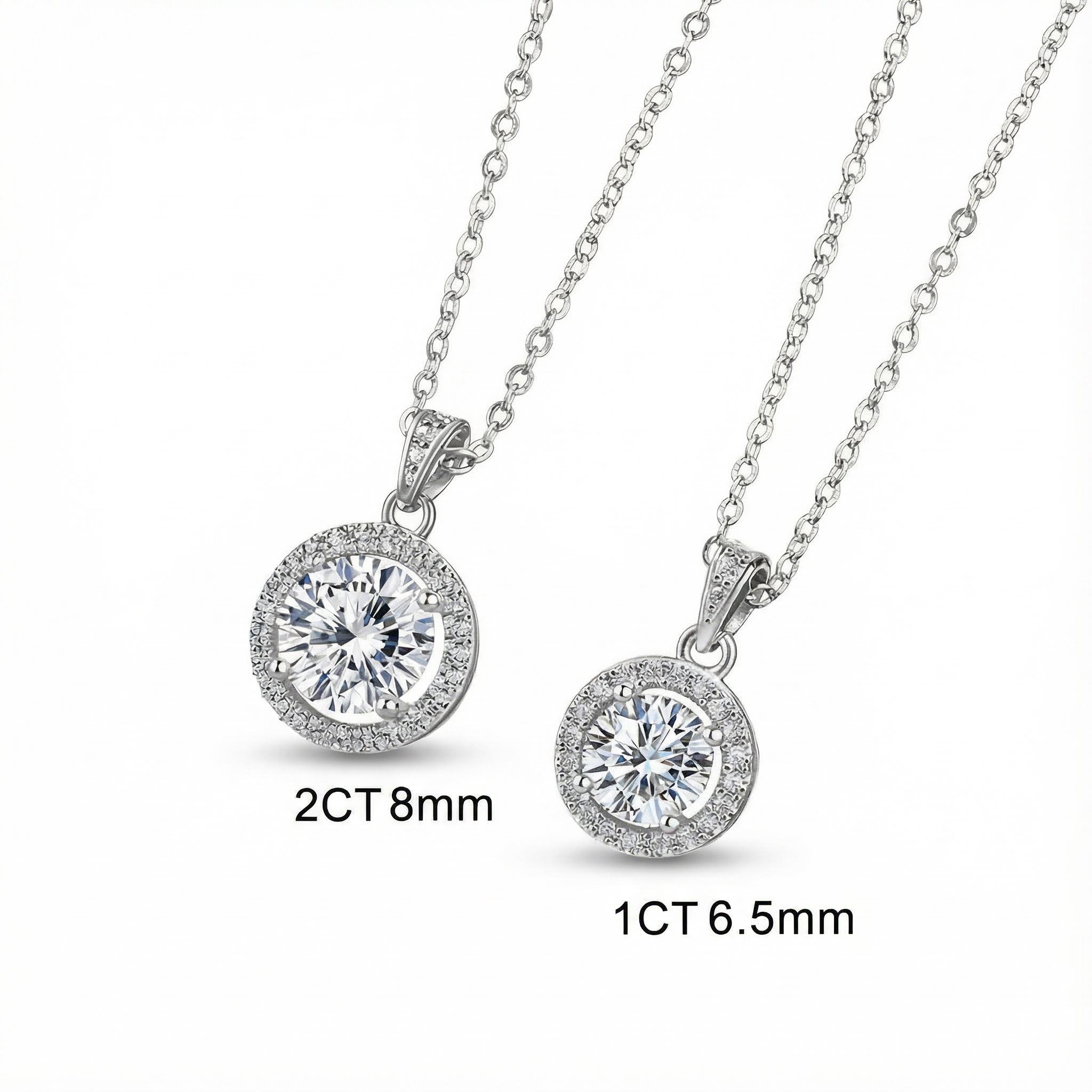 1ct/2ct Round Cut Vvs Moissanite S925 Silver Halo Pendant Necklace Iced Out - Image 3